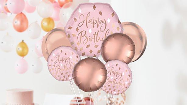 Ginger Ray Pink Happy Birthday Latex and Orb Double Stuffed Party Balloon Decorations Pack of 3