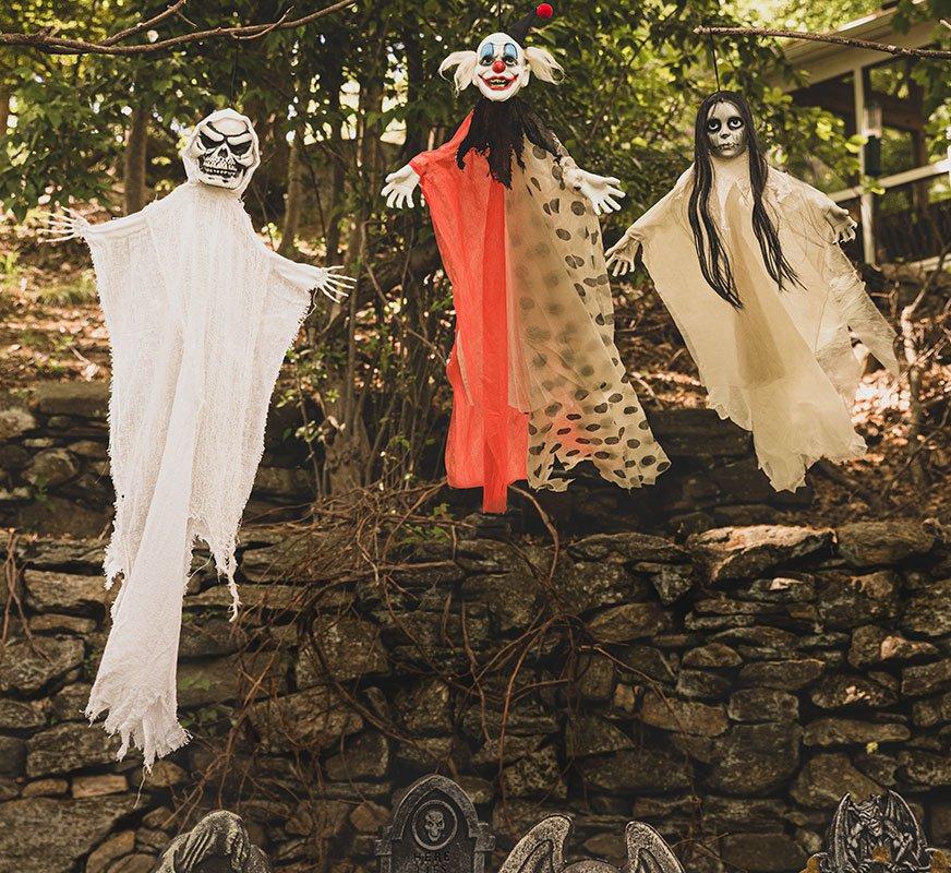 History of Halloween Hanging Witch, Ghoul and Clown Props