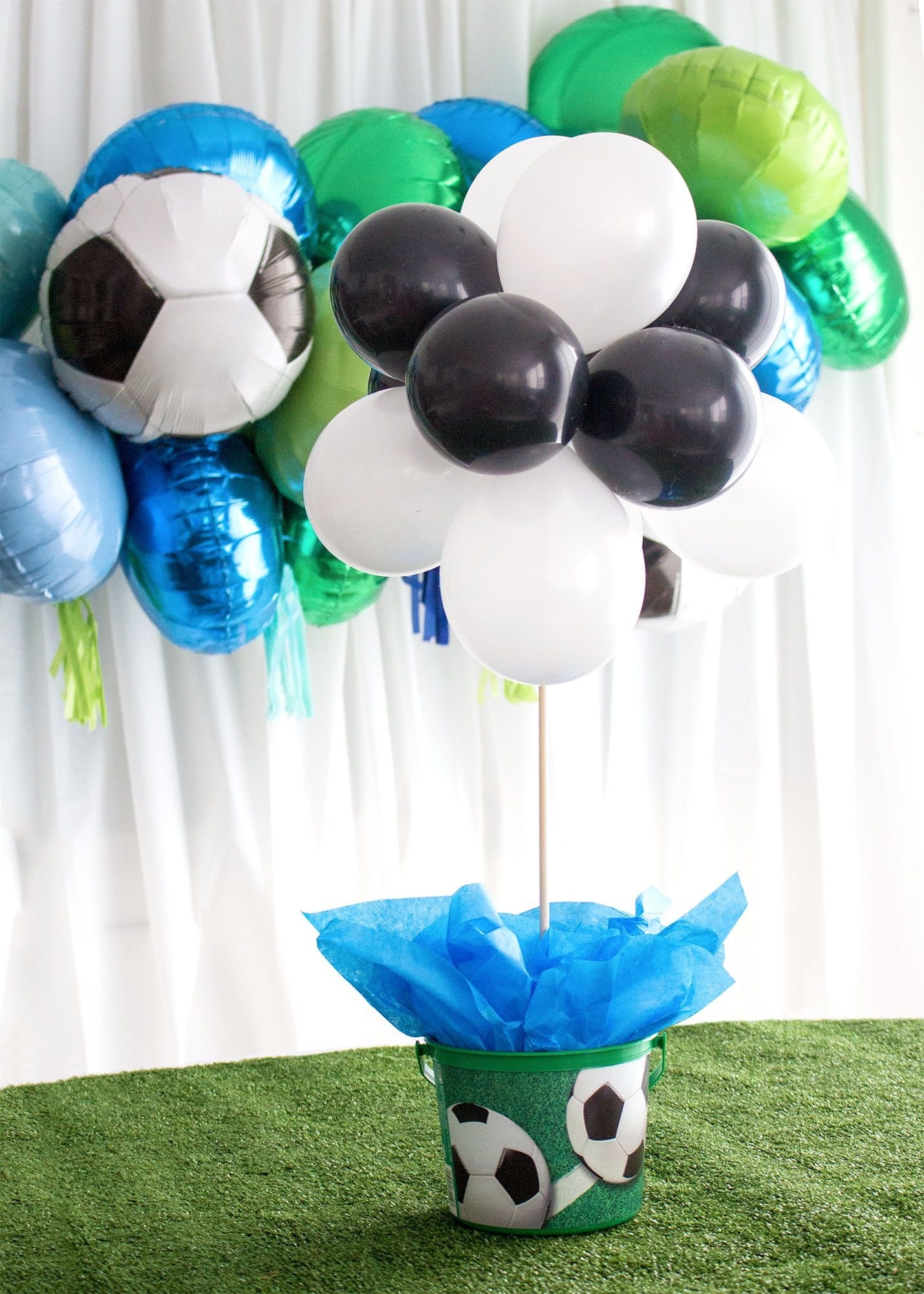 Soccer Balloon Centerpiece with Soccer -Themed Container