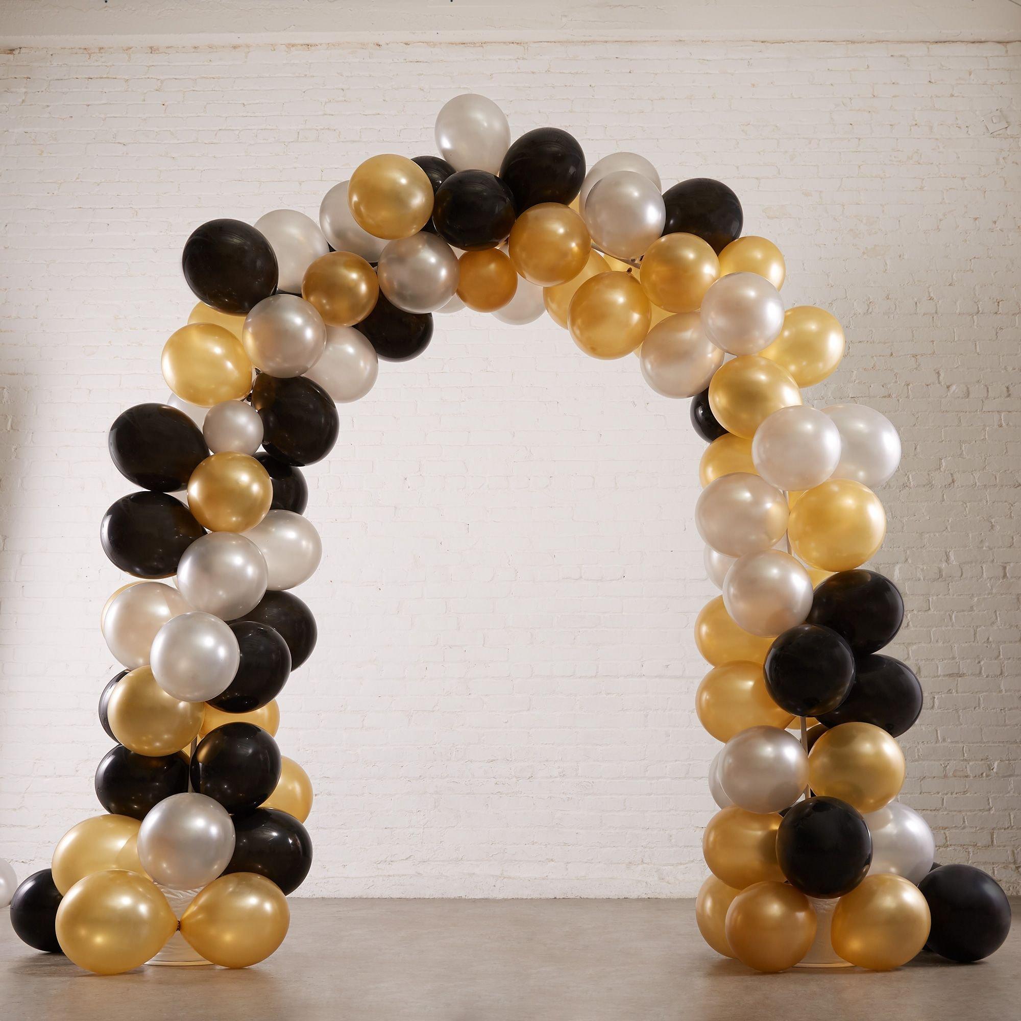 Balloon Arch with Black, Gold, Silver and White Balloons
