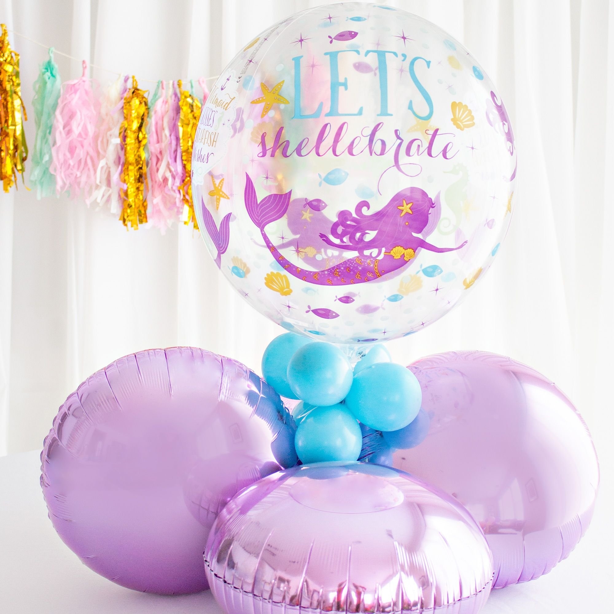 Mermaid Party Balloon Centerpiece - mermaid themed balloon arrangement