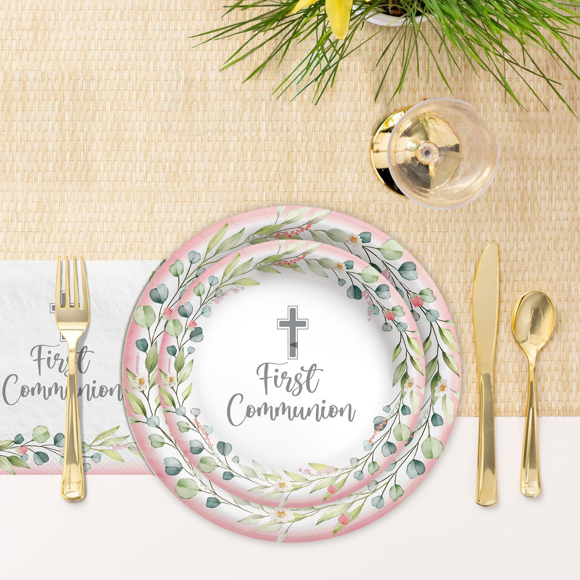 Pink My First Communion Paper Dessert Plates, 6.75in, 20ct