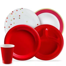 Solid Colour Tableware Red Plates Cups Napkins Cutlery Party Supplies