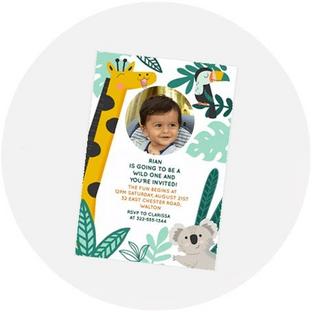 Jungle Themed Personalized Bithday Invitation with Area to Add a Picture of a Child