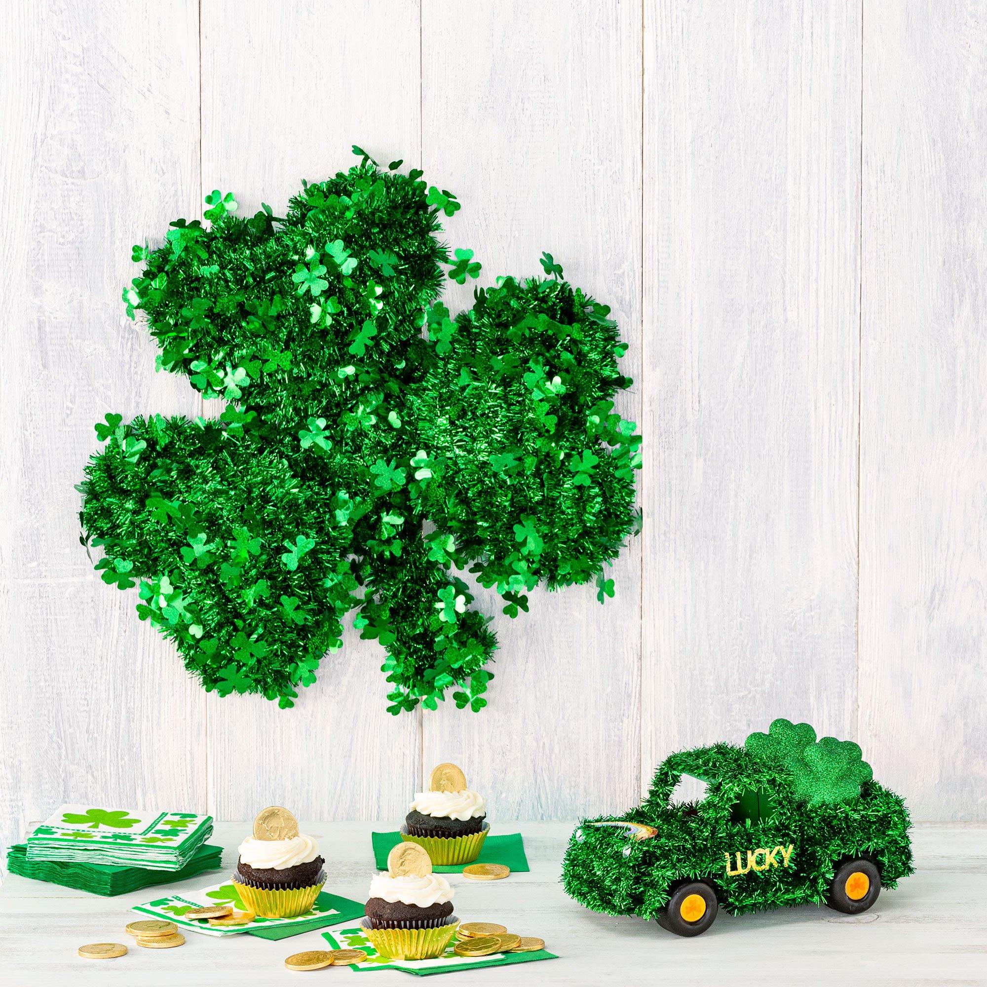 Deluxe 3D Shamrock Tinsel Decoration, 17in x 17in