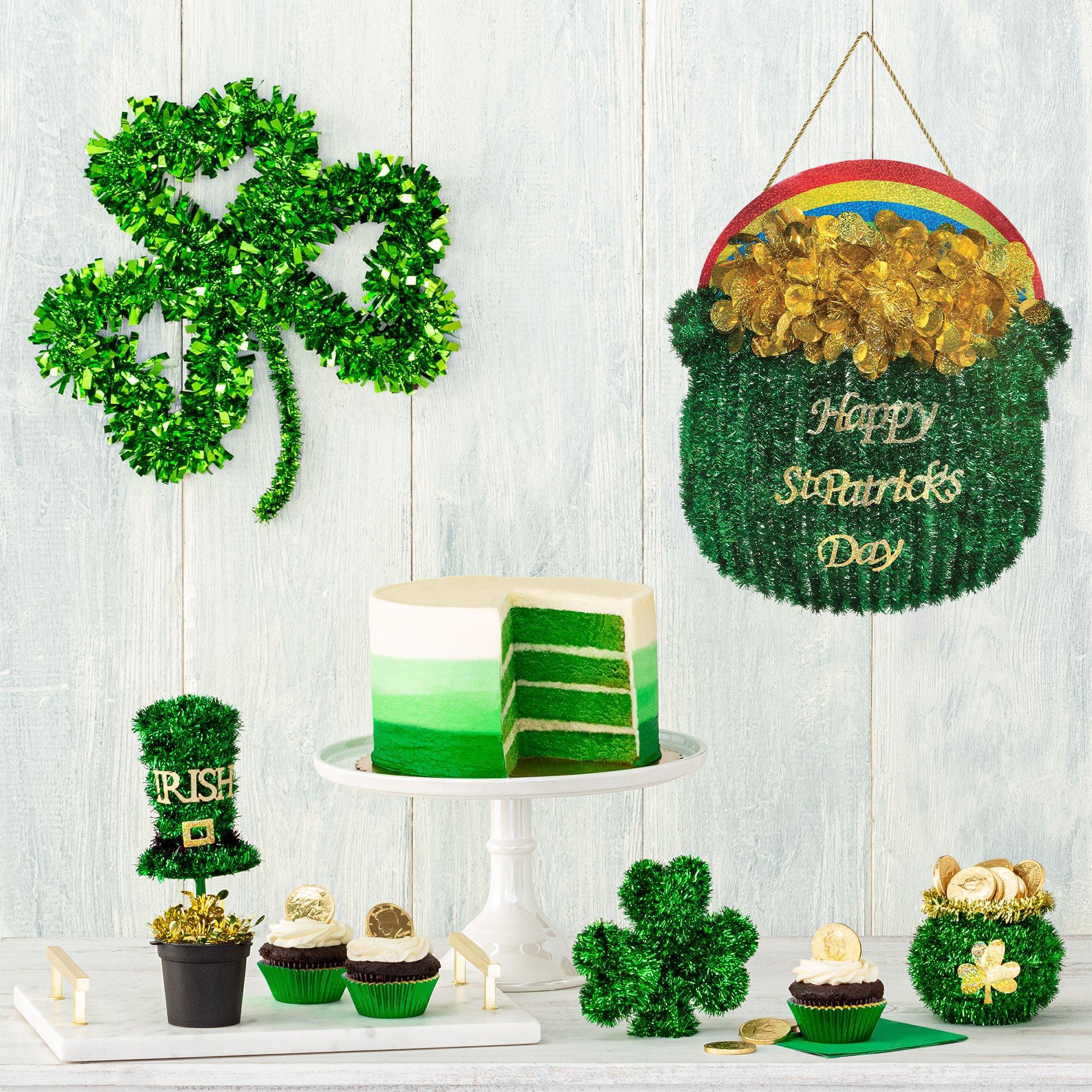 Glitter St. Patrick's Day Tinsel & Plastic Hat Decoration, 3.5in x 8.7in