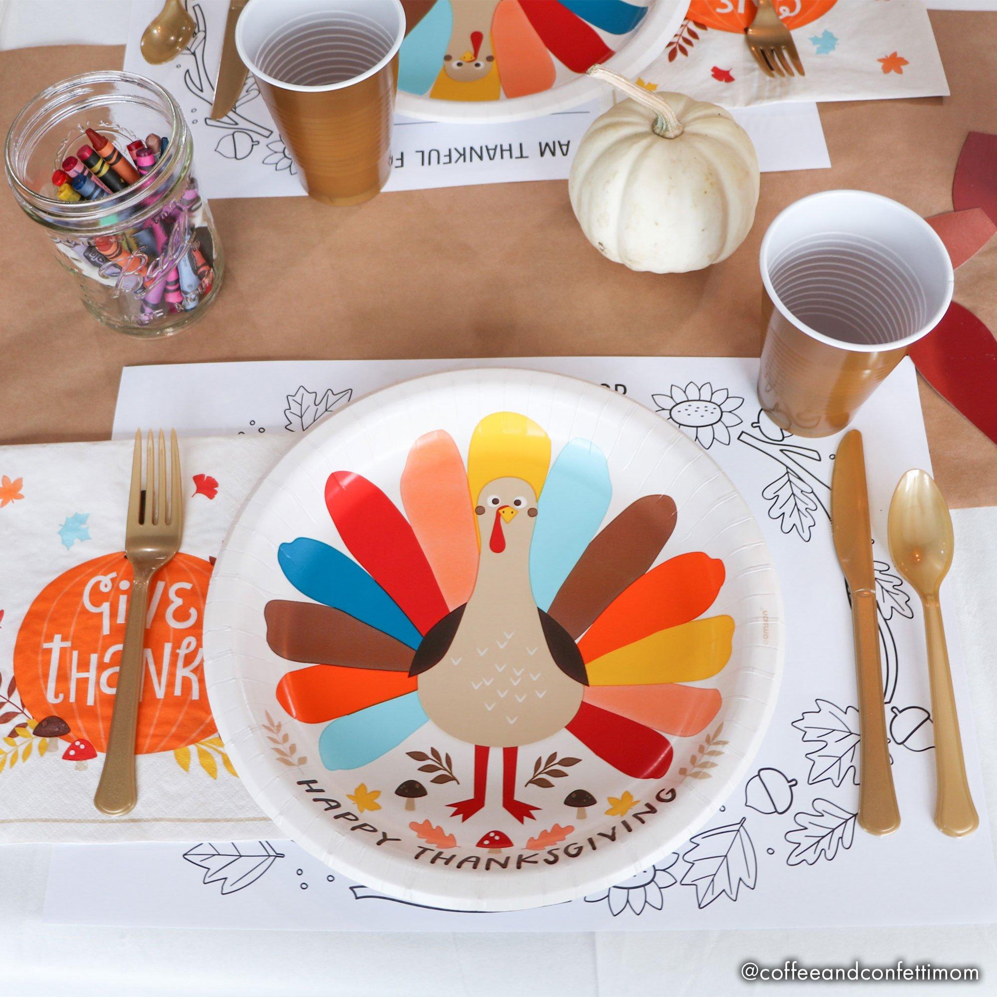 Happy Thanksgiving Turkey Paper Dinner Plates, 10in, 20ct