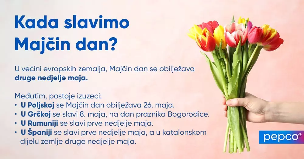 Ruka drži buket šarenih tulipana u crvenim, žutim i ružičastim nijansama.