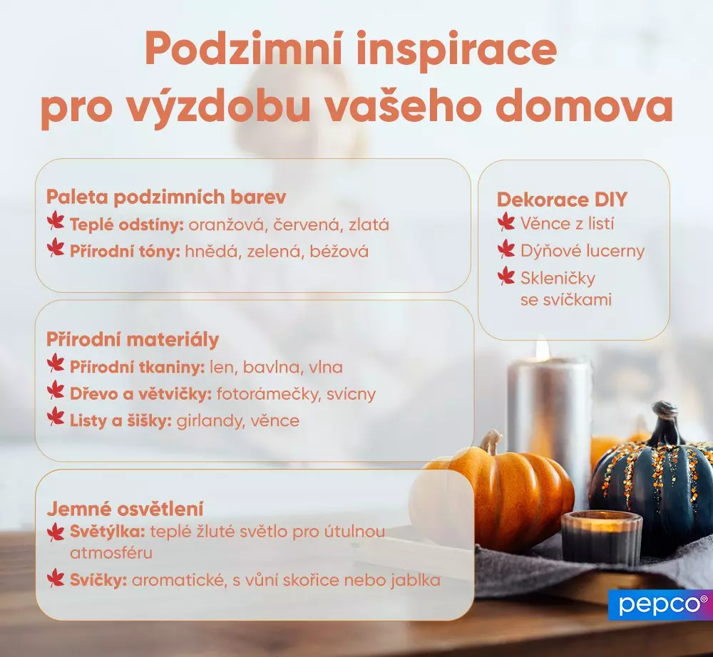 Podzimní inspirační průvodce pro domácí výzdobu s paletou barev, přírodními materiály a dekoračními nápady od Pepco.