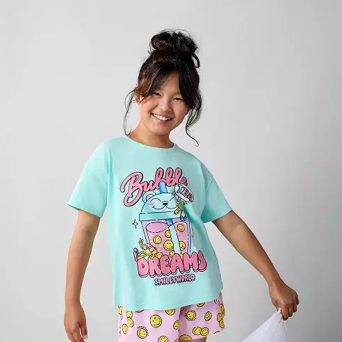 Tricou Pepco turcoaz cu imprimeu Barbie și text Bubble Dreams pentru copii.