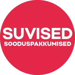 Pepco promotional badge with text SUVISED SOODUSPAKKUMISED on a pink circular background.