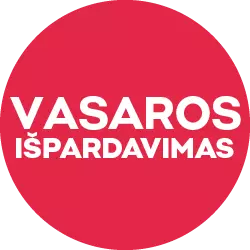 Pepco rožinis apvalus ženklas su baltu užrašu VASAROS IŠPARDAVIMAS.