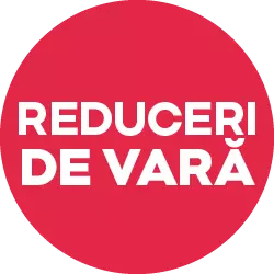 Pepco - logo circular roșu cu textul REDUCERI DE VARĂ în alb.
