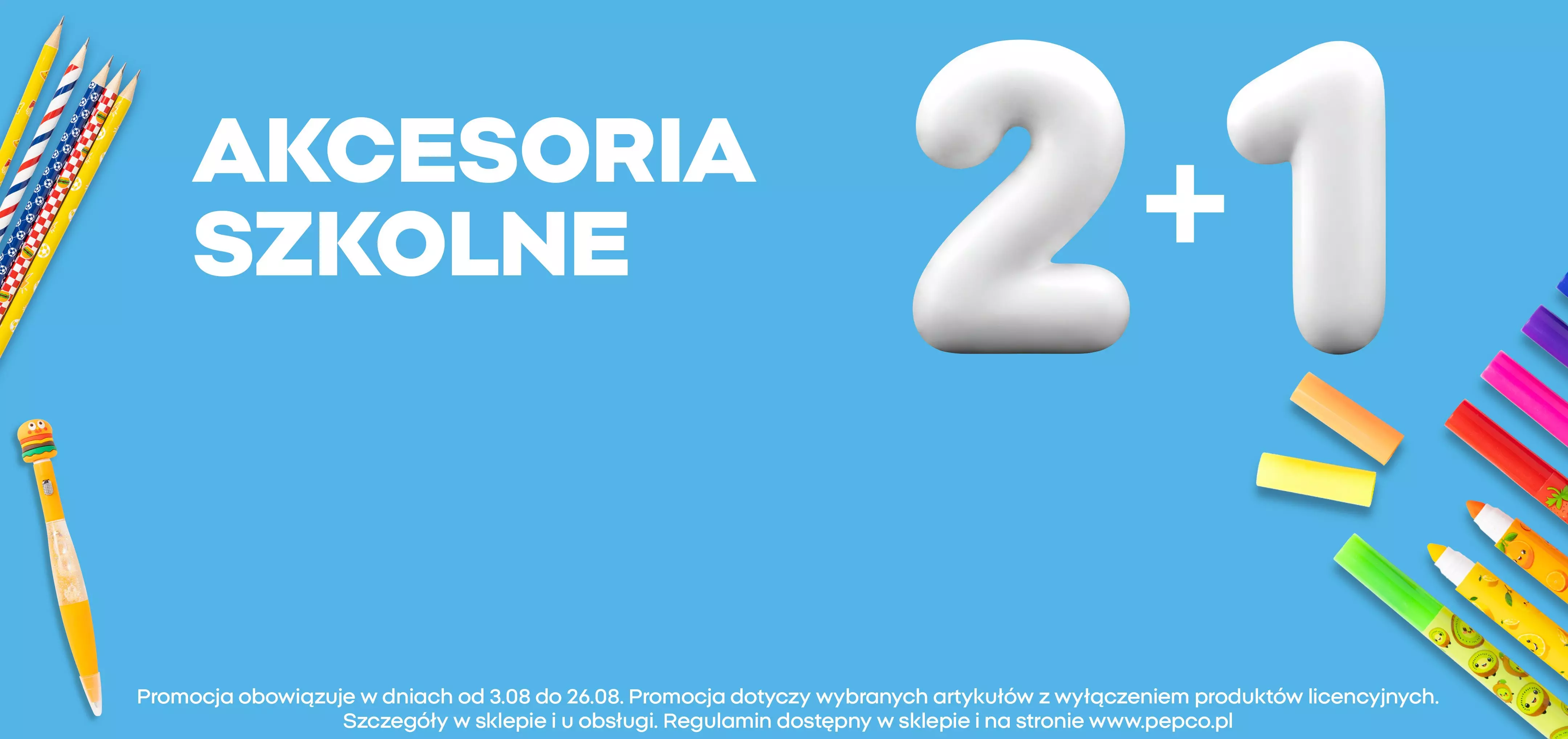 Pepco - promocja akcesoria szkolne 2+1 z kolorowymi ołówkami, kredkami i przyborami szkolnymi.