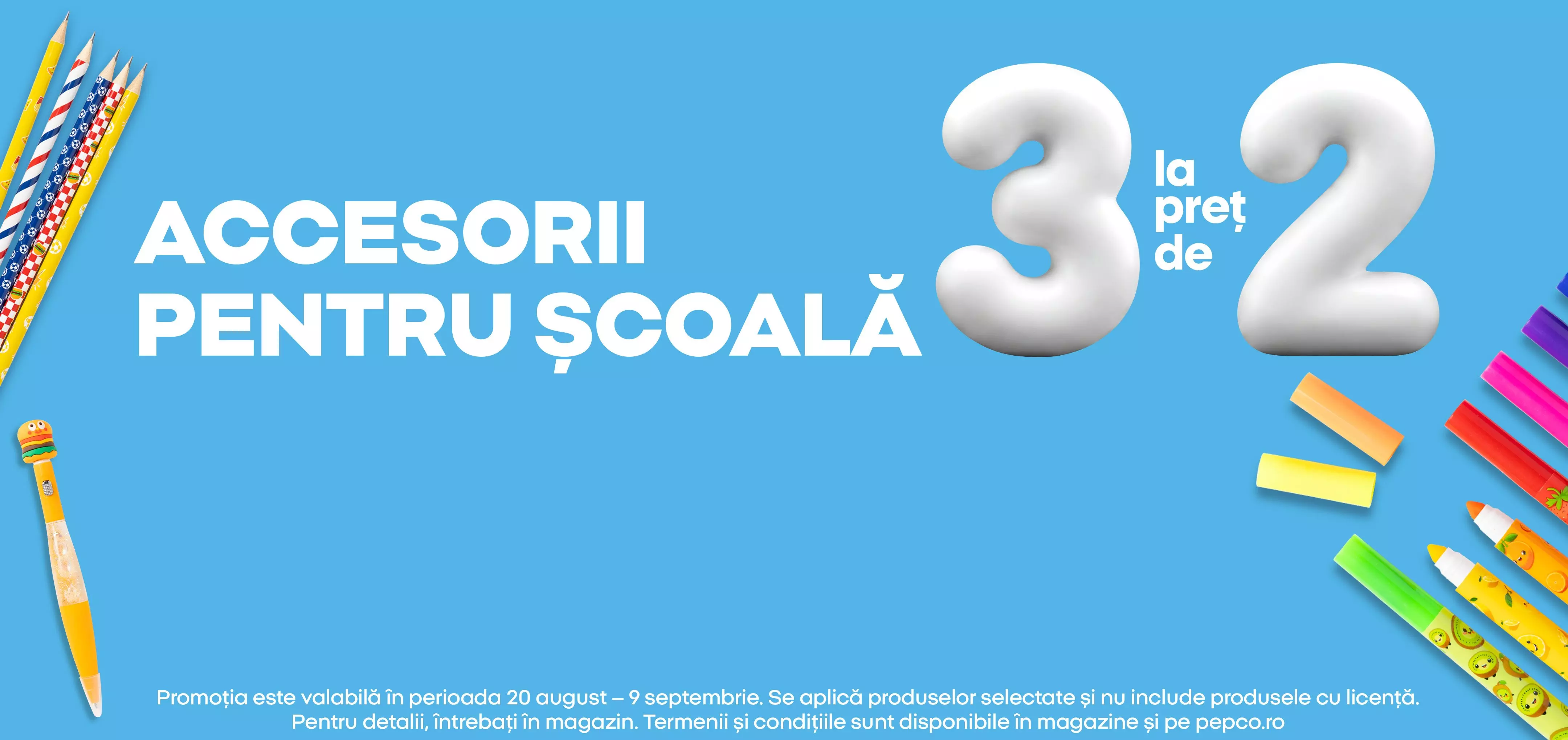 Pepco - Accesorii pentru școală la ofertă 3 la preț de 2, cu creioane colorate și rechizite școlare.