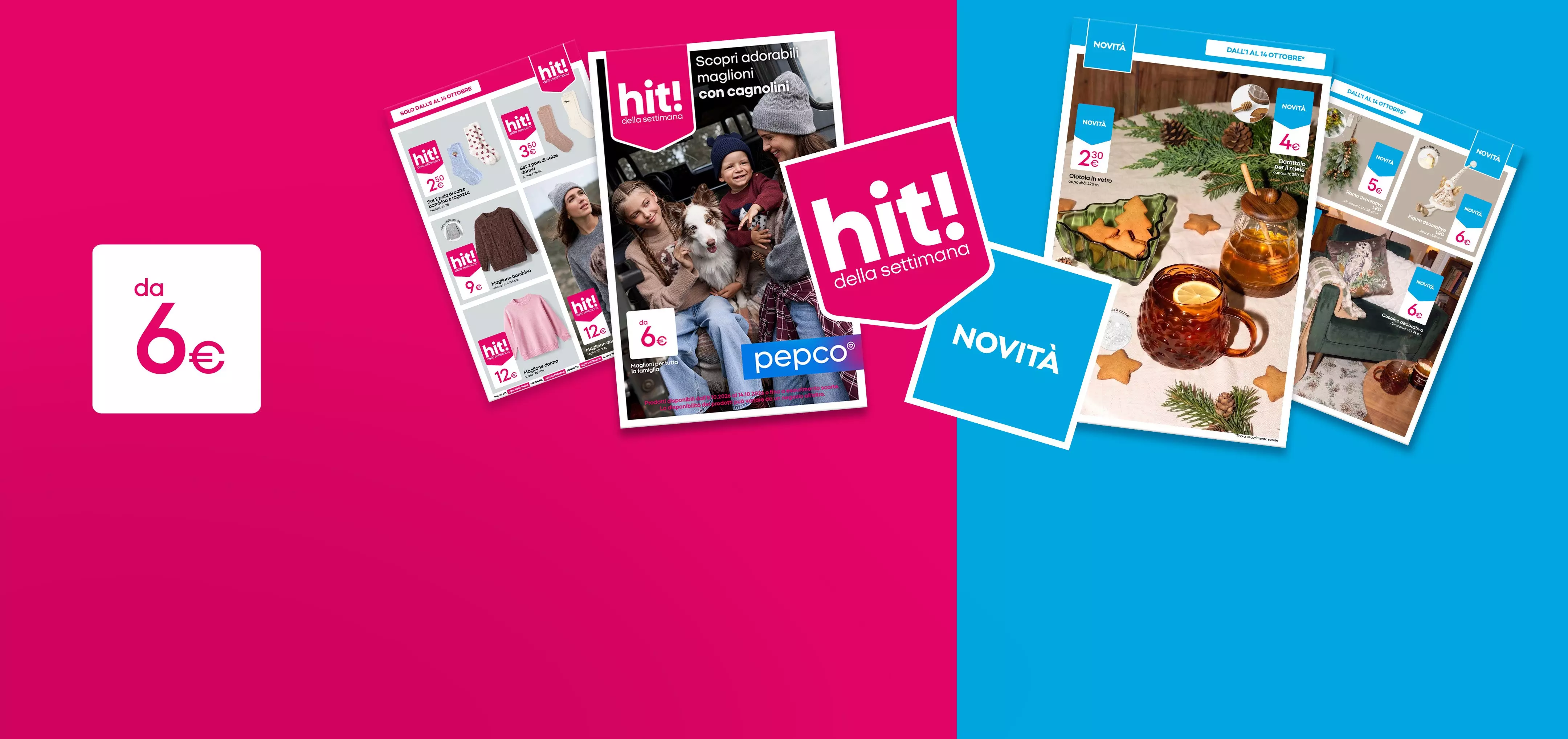 Pepco promotional catalogues showing hits of the week from 25zł, featuring clothing and festive homeware products.