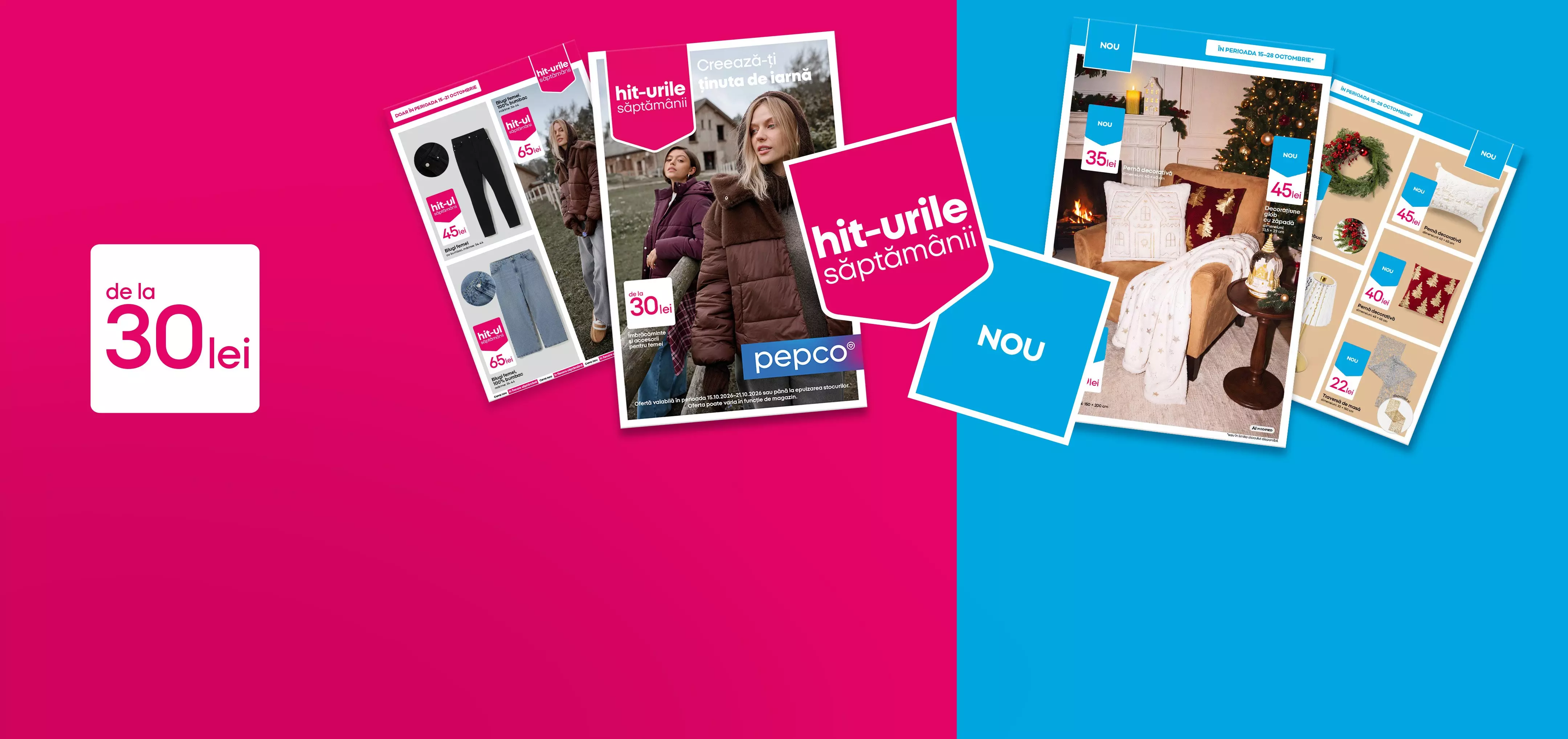 Cataloage promoționale Pepco cu oferte de îmbrăcăminte și decorațiuni de Crăciun, de la 30 lei.