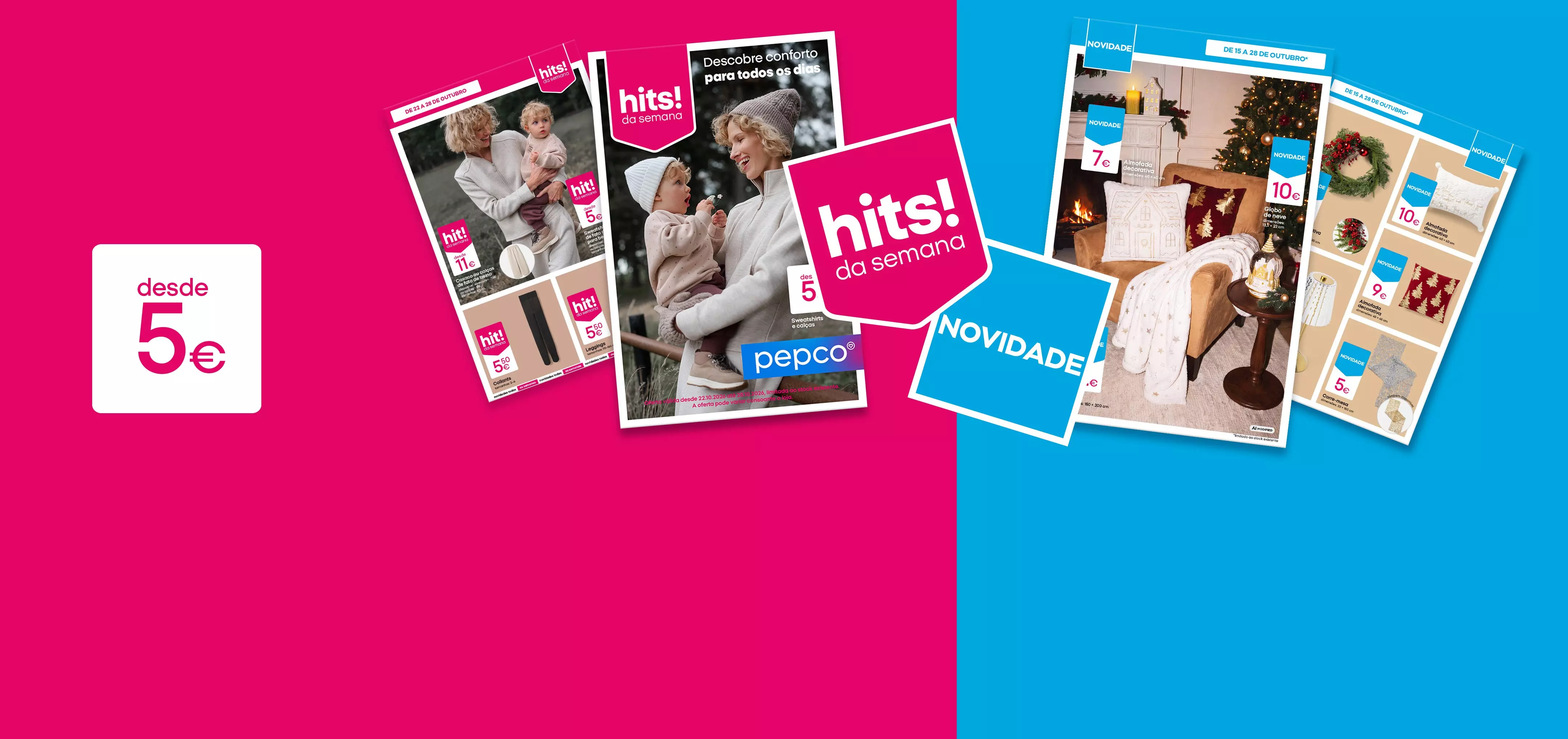 Catálogos promocionais Pepco com hits da semana e novidades, apresentando moda de inverno e decoração de Natal.