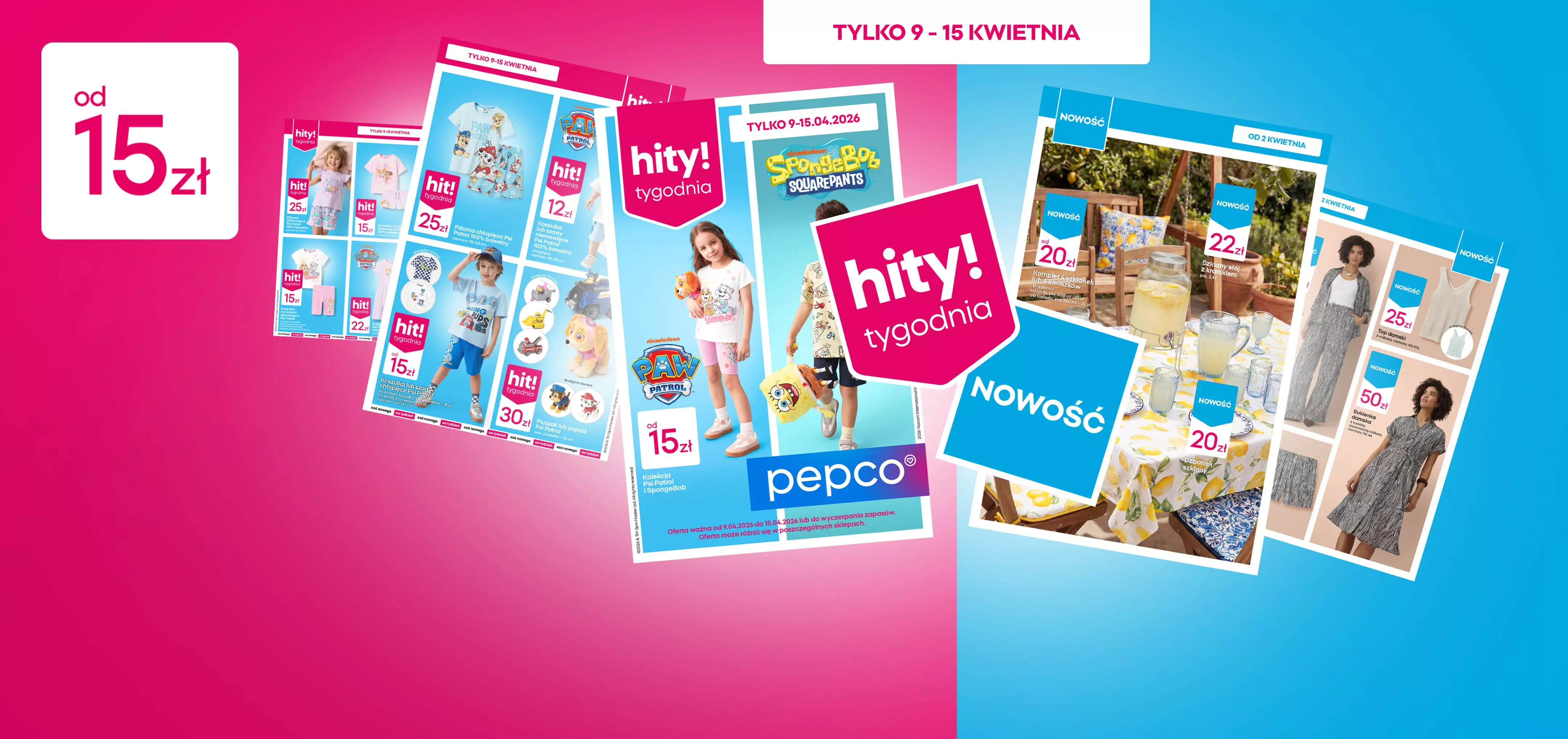 Gazetki promocyjne Pepco z ofertami ubrań dziecięcych, mebli ogrodowych i odzieży damskiej.