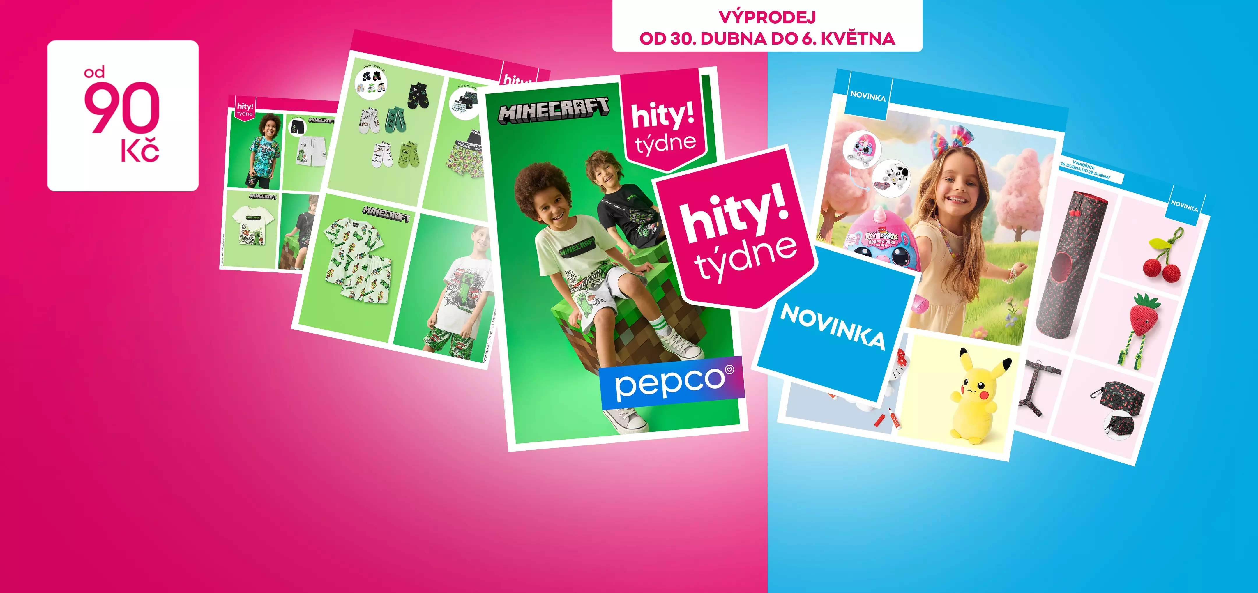 Propagační obrázek Pepco s dětským oblečením Minecraft a doplňky, ceny od 90 Kč.