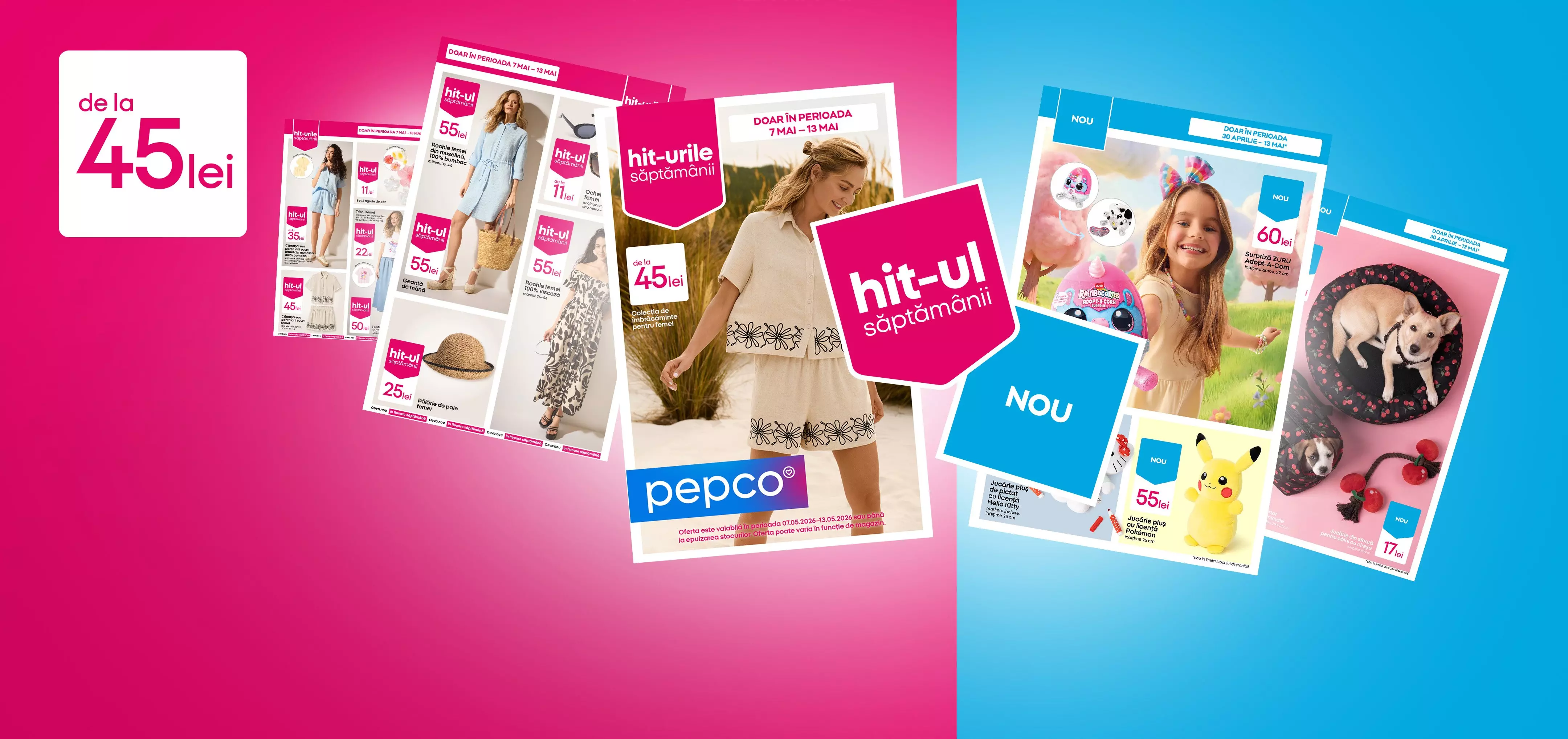 Colecție de cataloage Pepco cu oferte de modă și produse pentru copii, cu prețuri de la 45 lei.