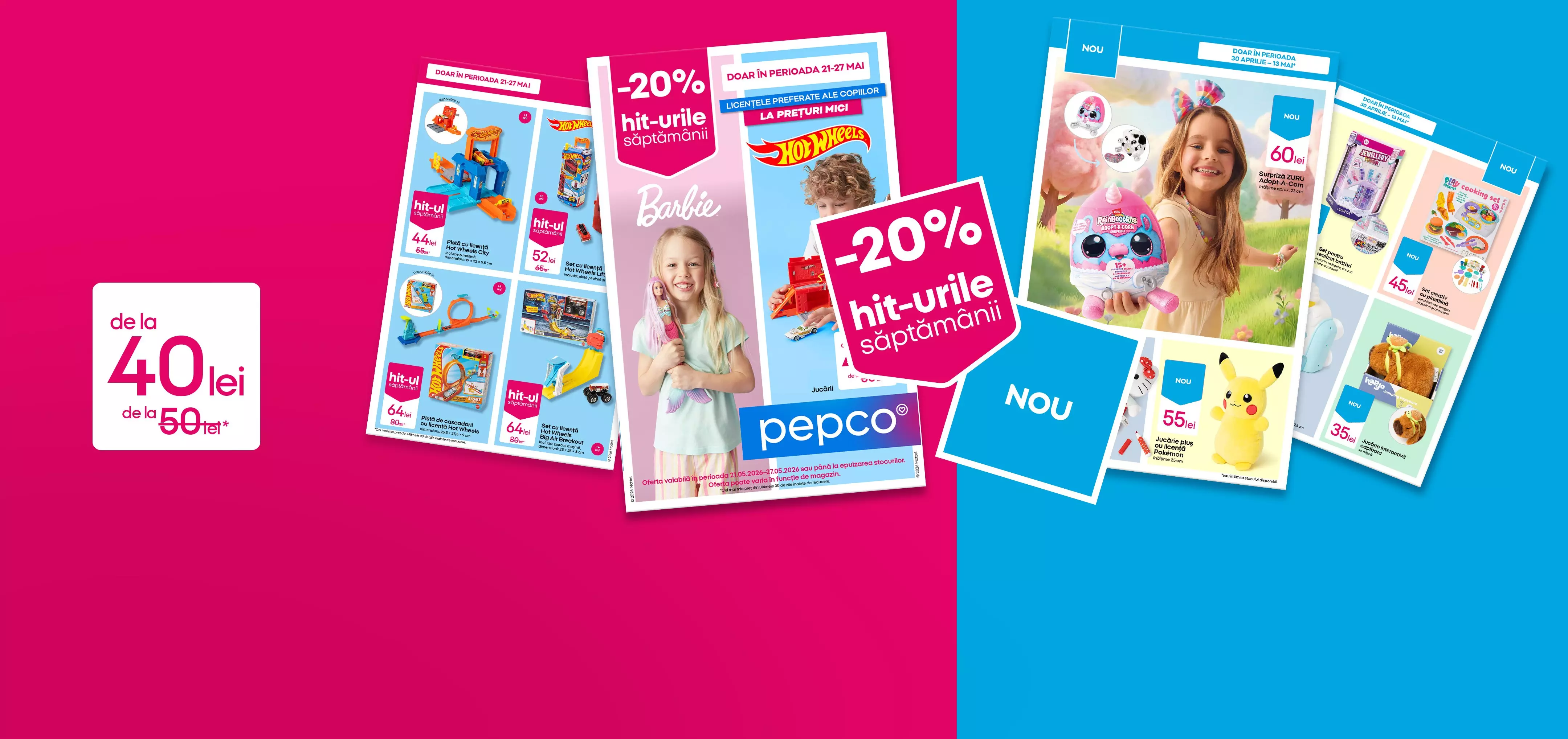 Cataloage Pepco cu jucării Hot Wheels, Barbie și Pokemon, reduceri de 20% la hit-urile săptămânii.