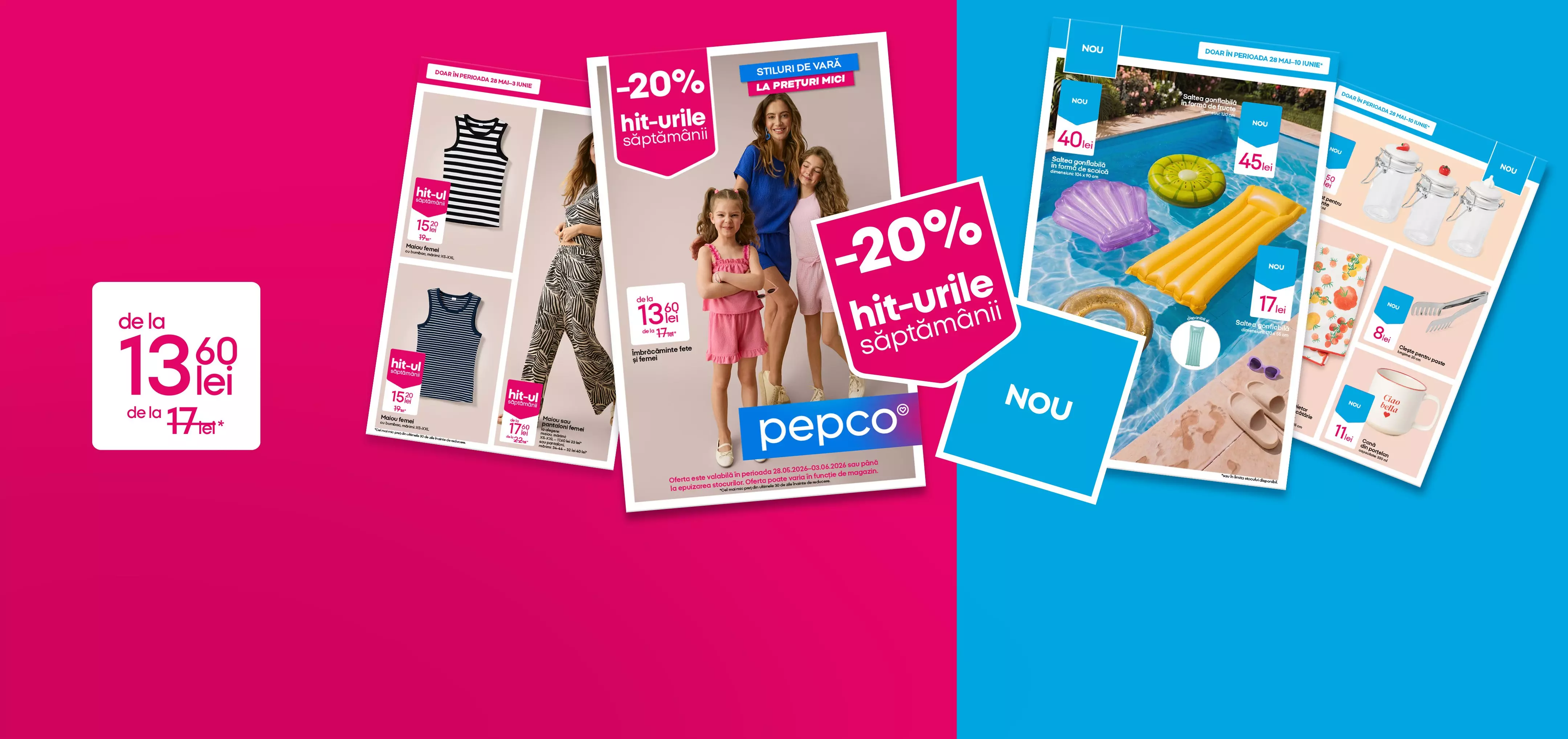 Cataloagele Pepco prezintă reduceri de -20% la îmbrăcăminte pentru familie și produse de vară.