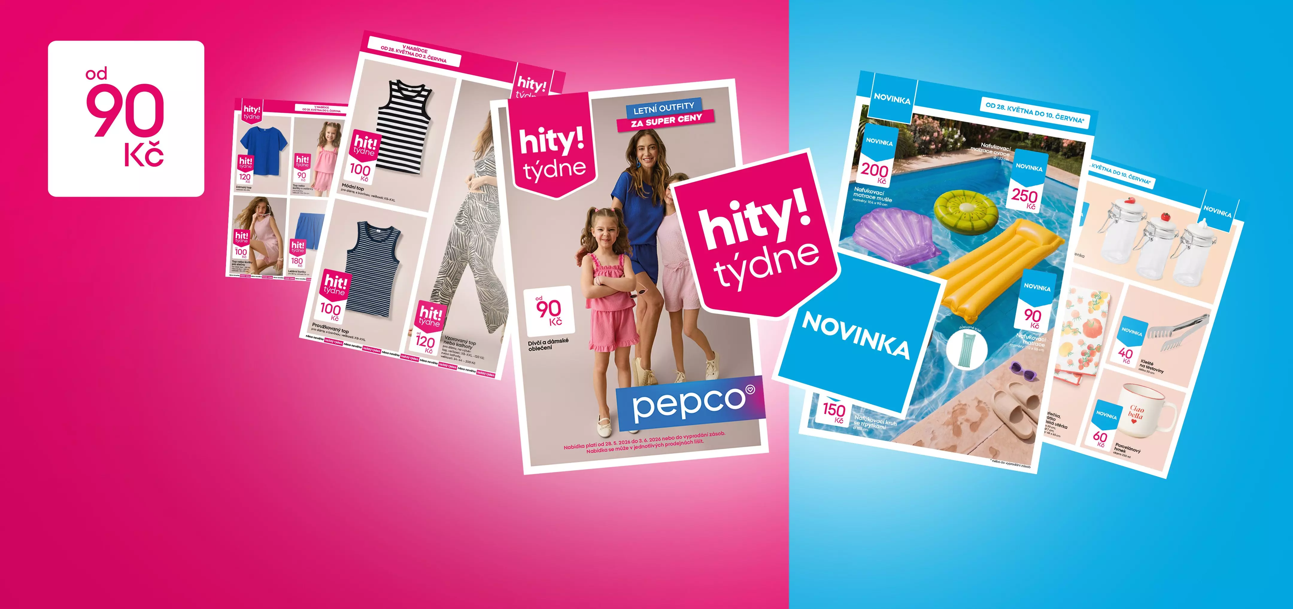 Pepco katalogy s nabídkou dětského oblečení a letních produktů s cenami od 90 Kč.