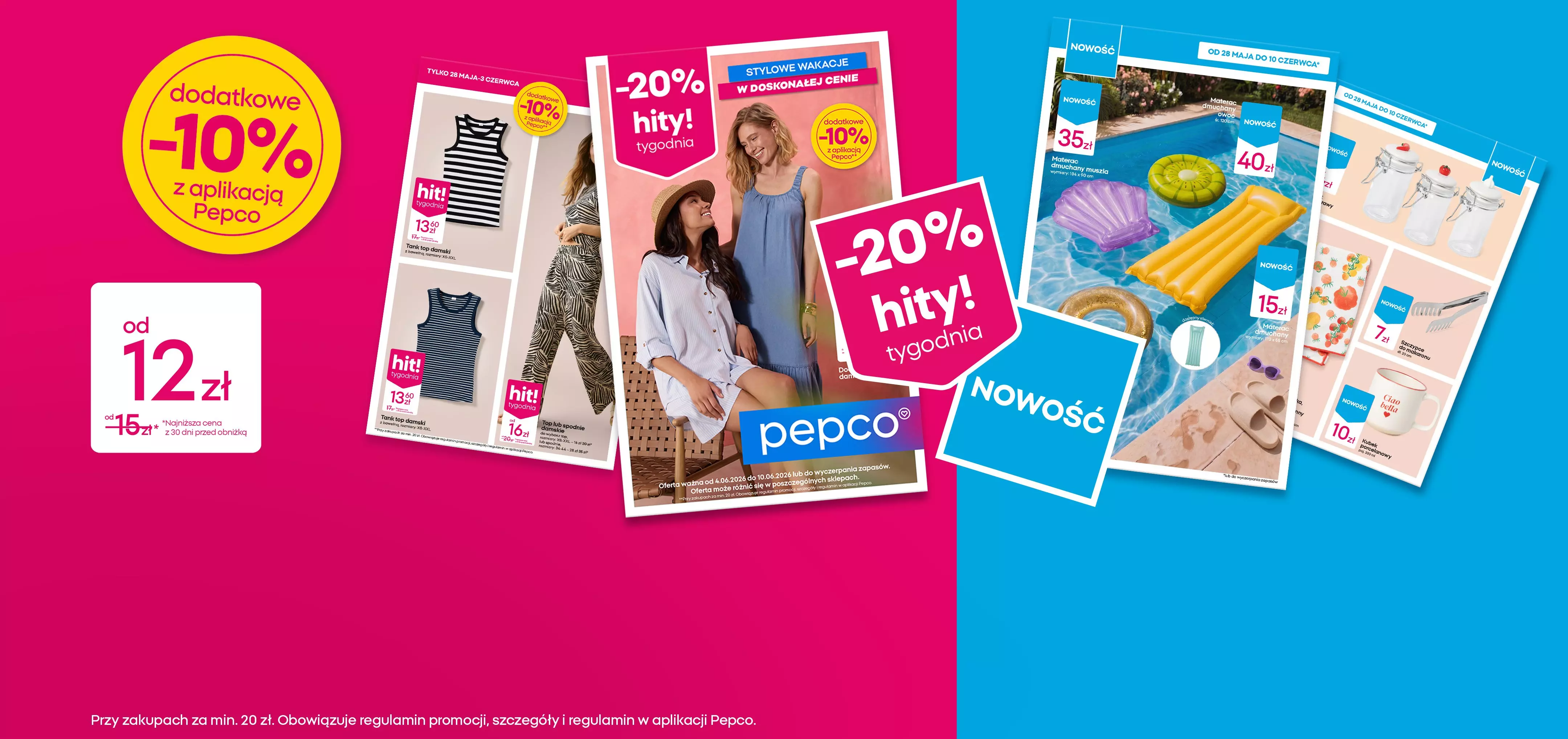 Gazetki promocyjne Pepco z ofertami rabatowymi na odzież i akcesoria letnie.