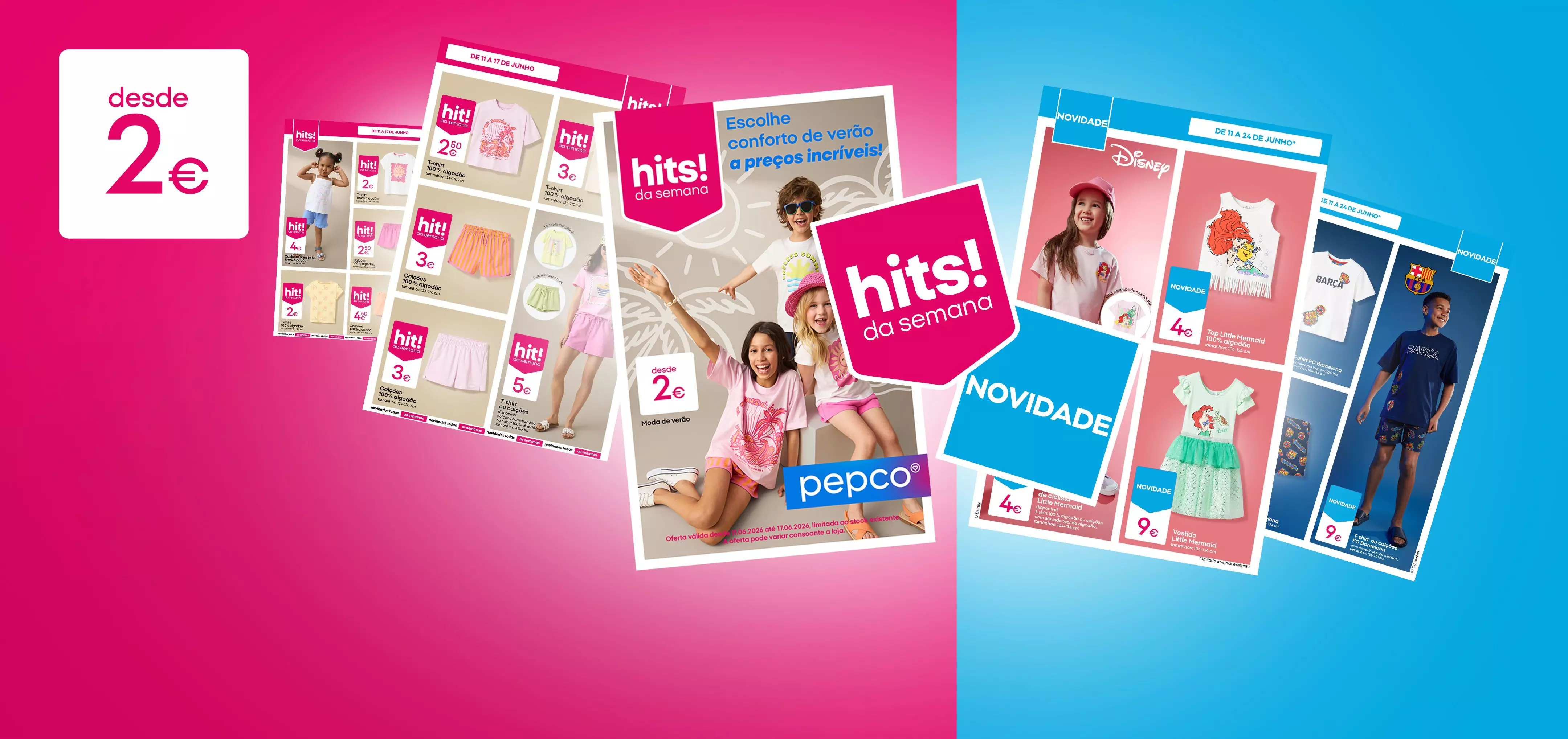 Colagem promocional Pepco com crianças felizes e roupa de verão, apresentando descontos de 10% e 20%.