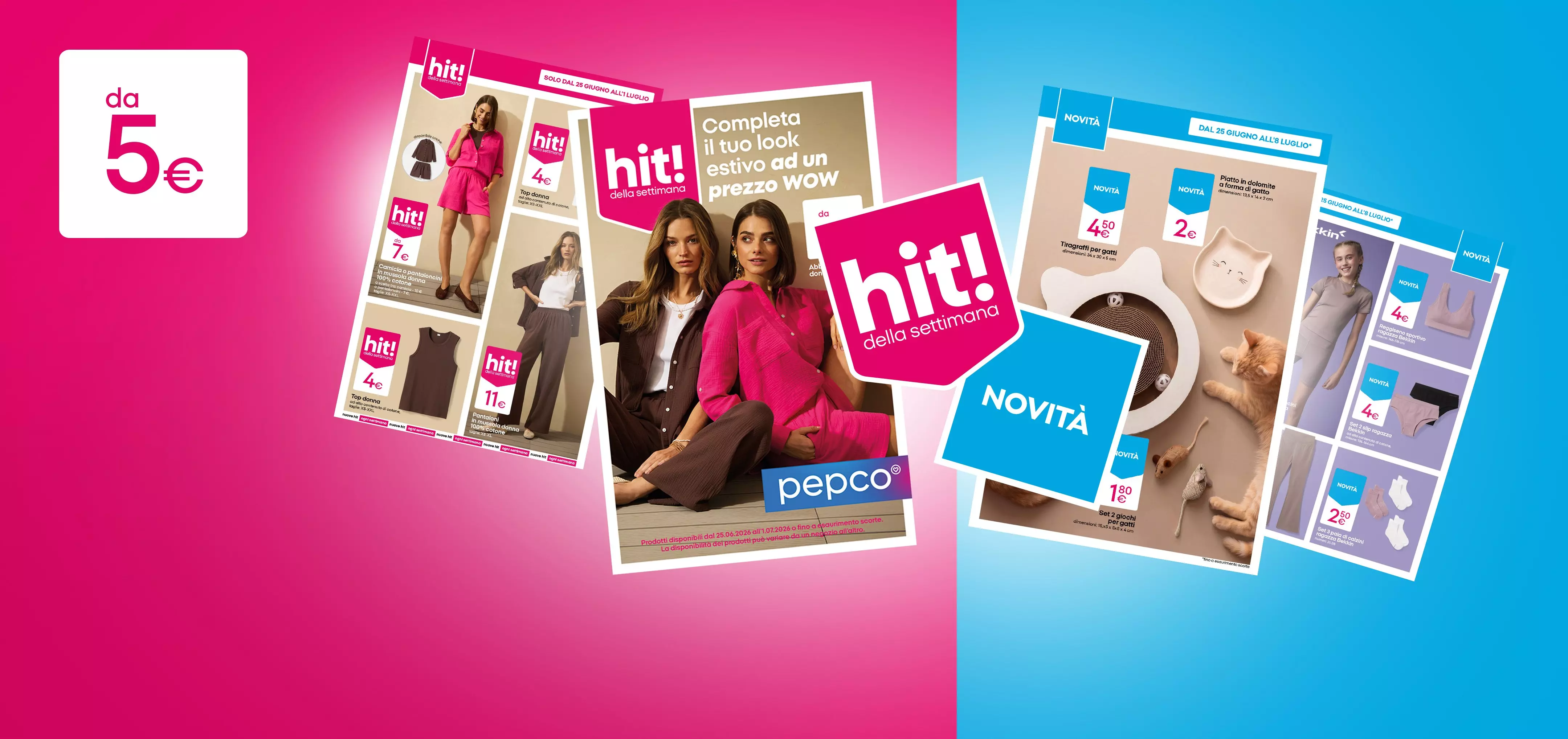 Cataloghi promozionali Pepco con offerte moda e articoli per la casa da 5 euro.