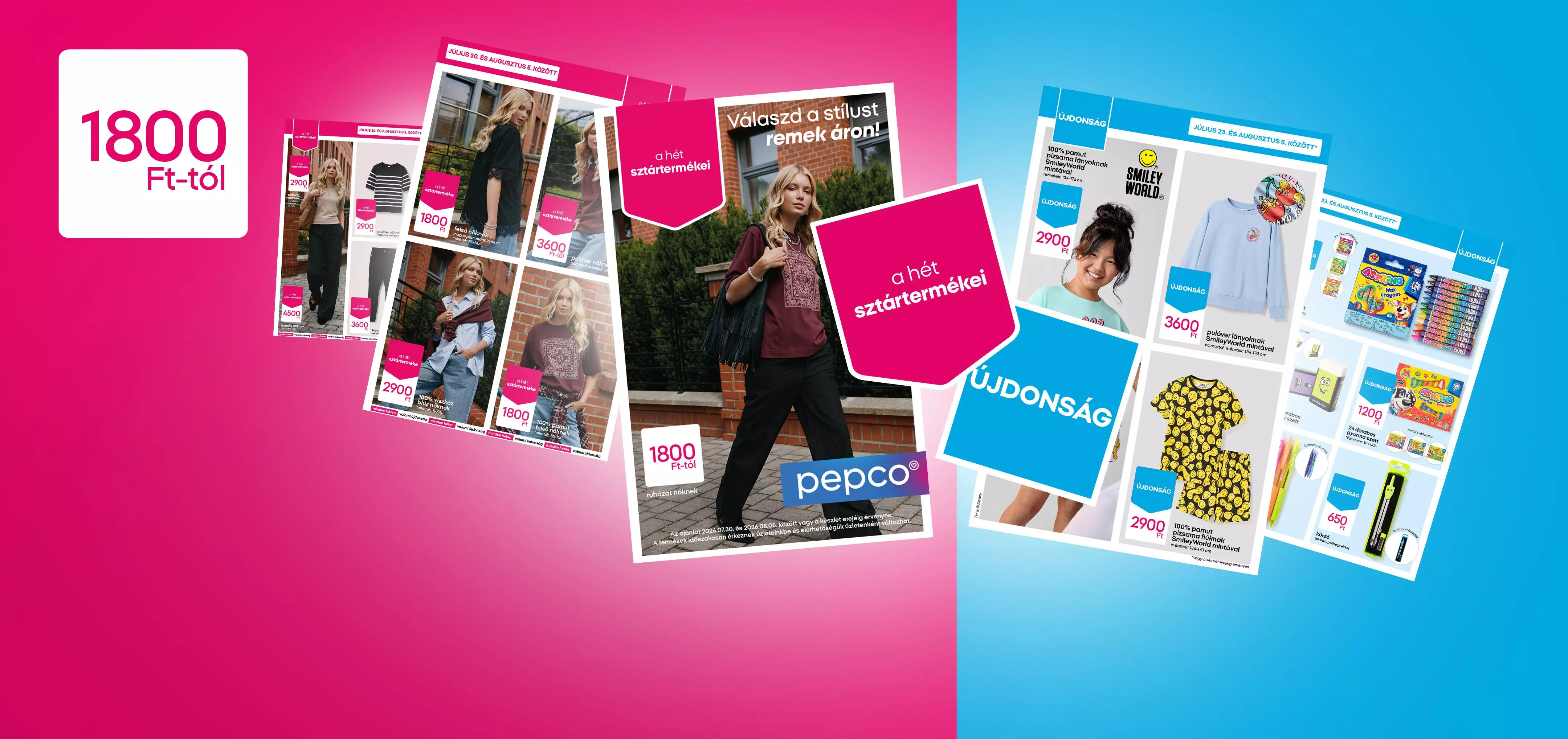 Pepco promotional catalogue pages showing hits of the week women's fashion and new children's clothing ranges.