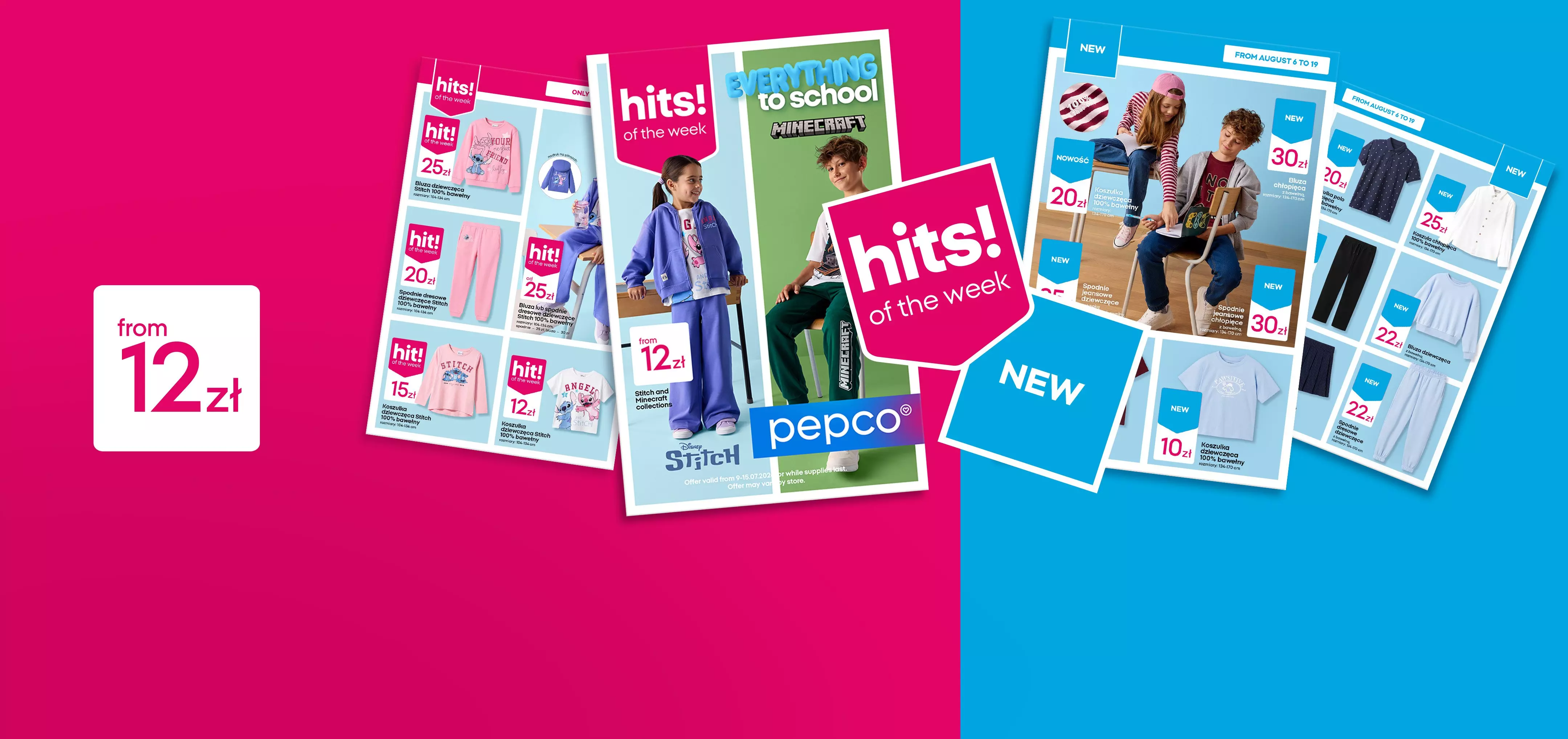 Pepco back to school promotional catalogues featuring children's clothing from 12 zł with hits of the week offers.