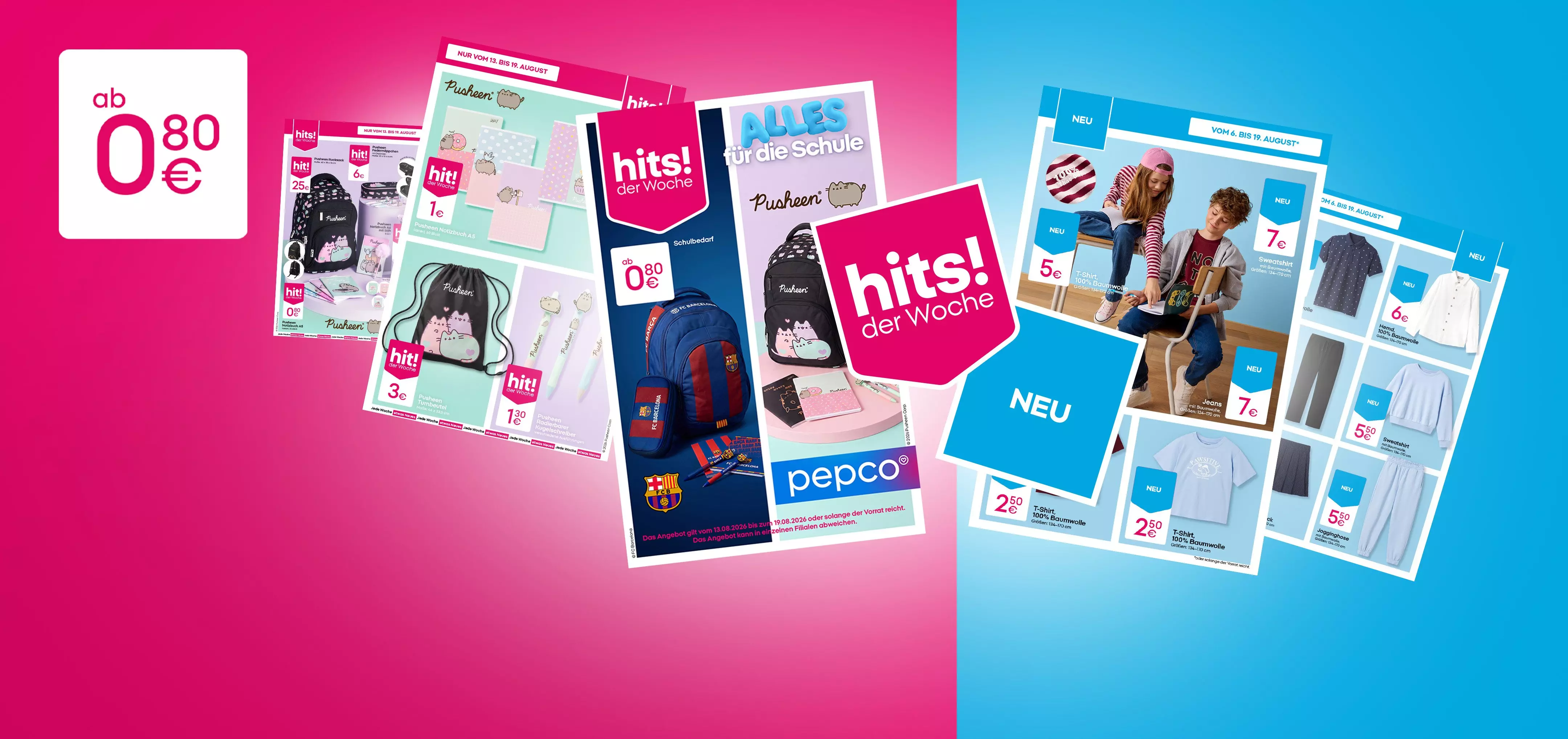 Pepco Werbeprospekte mit Schulbedarf und Kinderkleidung, hits! of the week Angebote ab 3 zł.