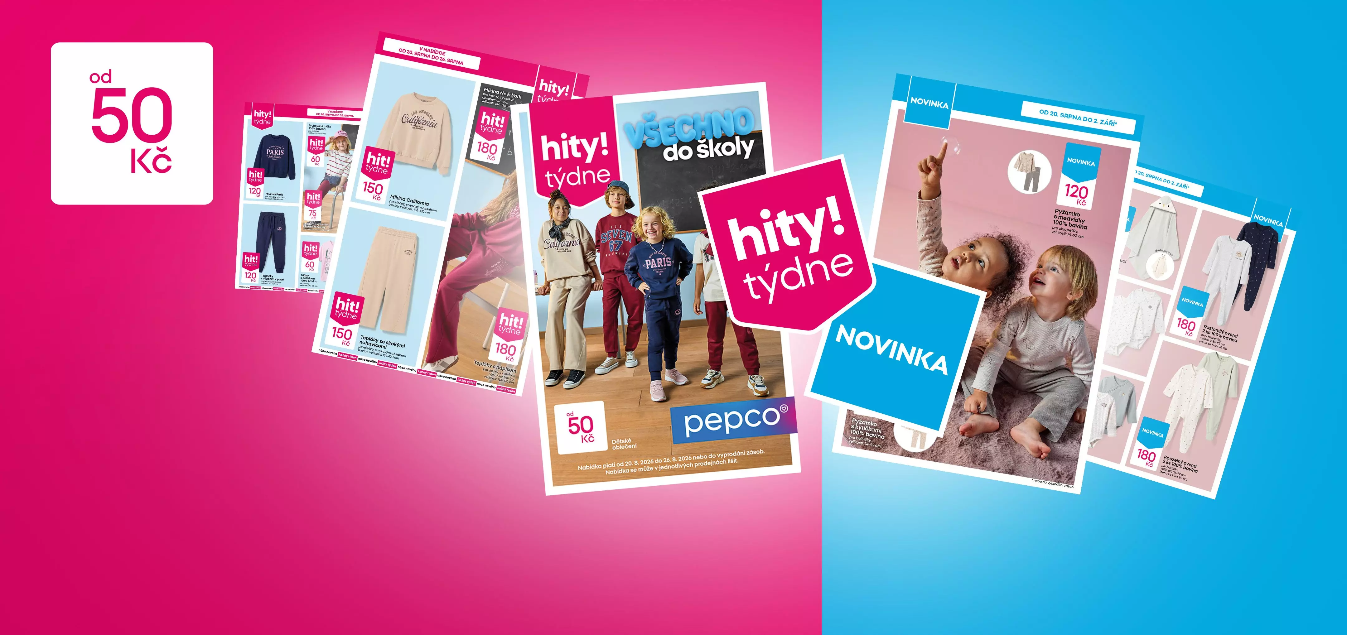 Kolekce Pepco letáků s dětským oblečením hits! of the week a EVERYTHING to school s cenami od 8 zł.