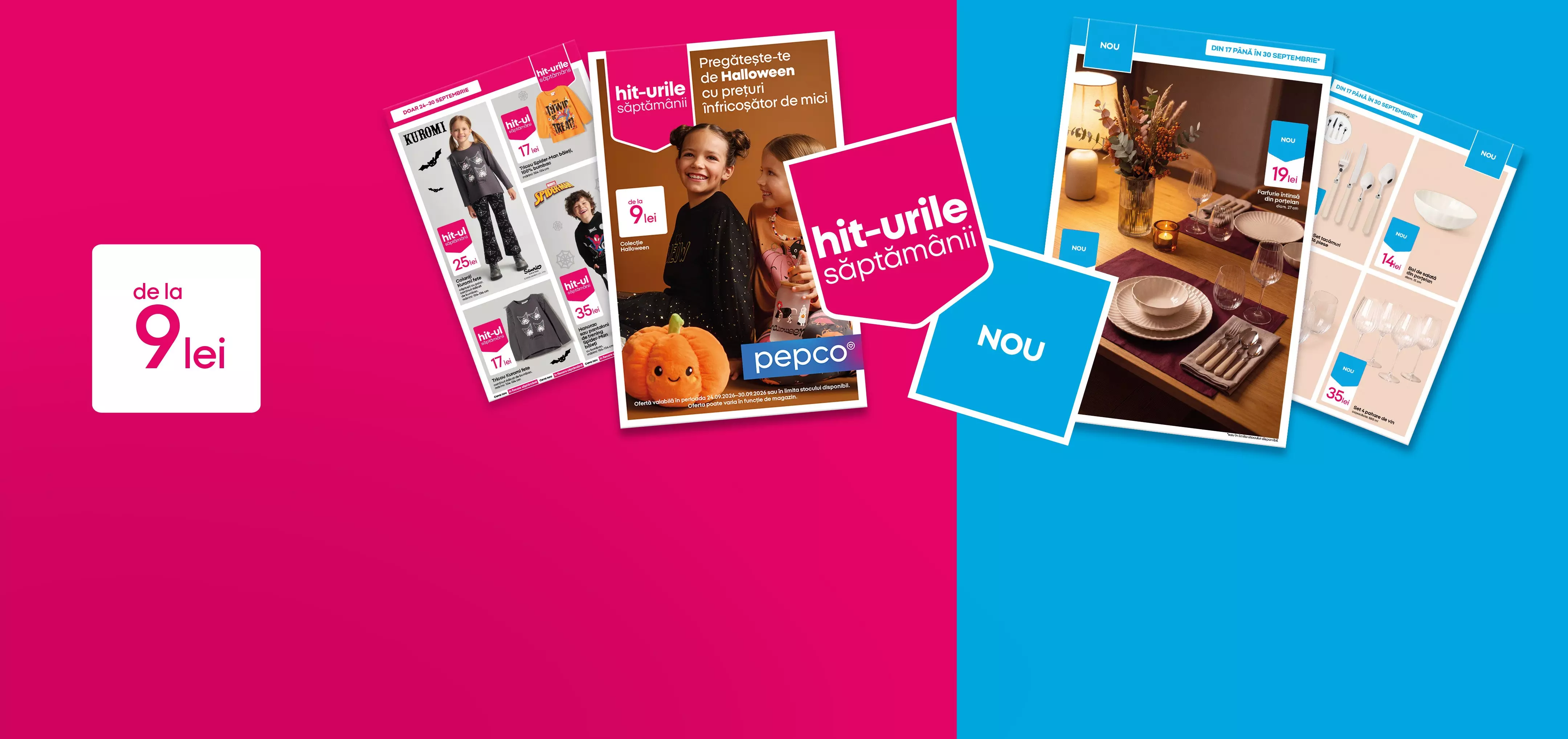 Colaj de cataloage Pepco cu oferte de Halloween și decorațiuni, produse de la 9 lei.