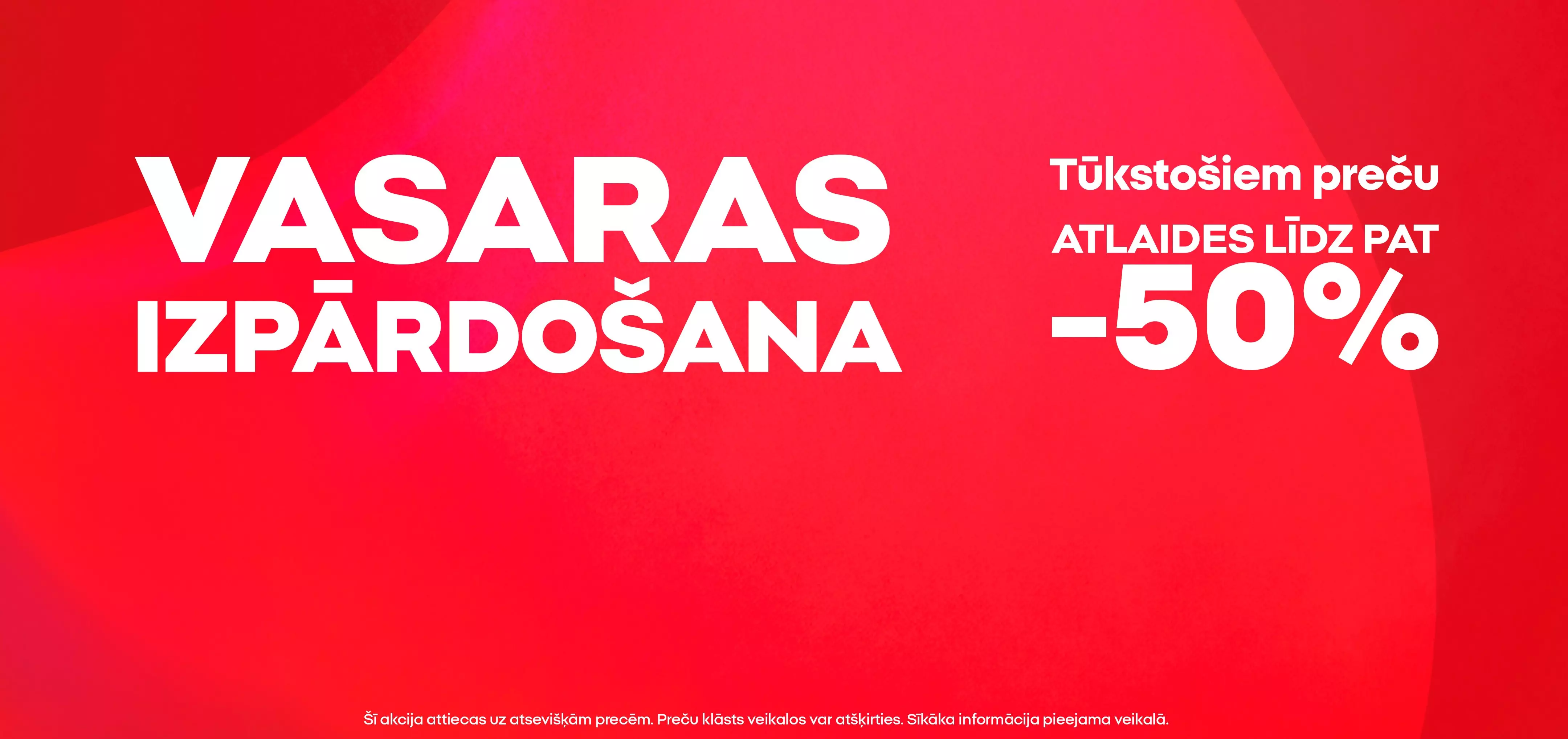 Pepco vasaras izpārdošanas reklāma ar tekstu SUMMER SALE un atlaidi līdz 50 procentiem.
