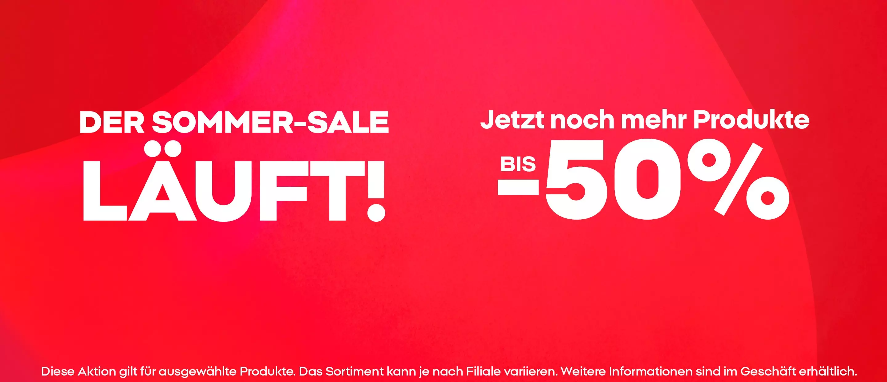 Pepco Sommer-Sale Werbebanner mit bis zu 50% Rabatt auf rotem Hintergrund.