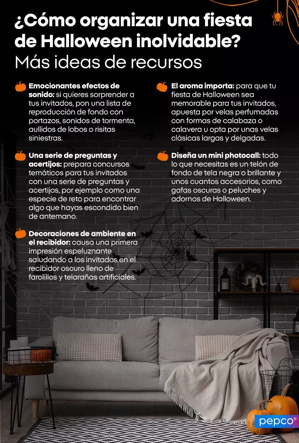 Guía con ideas y recursos para organizar una fiesta de Halloween inolvidable con decoración temática.