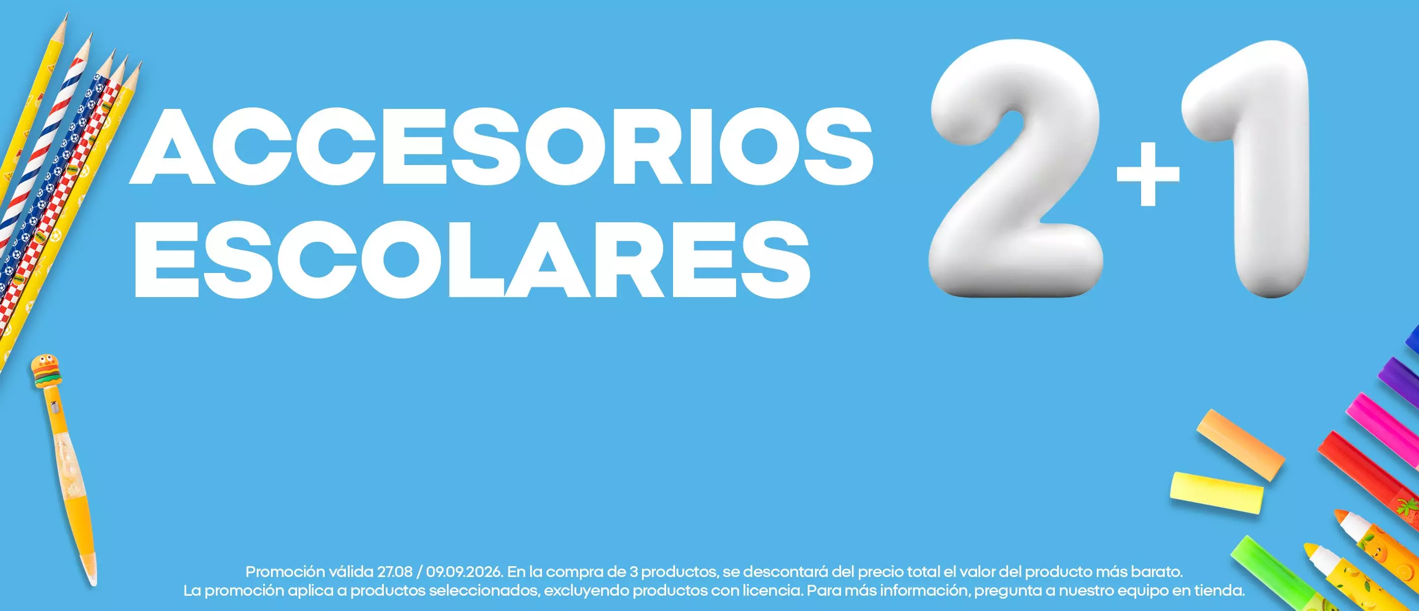 Pepco: promoción 2+1 en accesorios escolares con lápices y material escolar decorativo.
