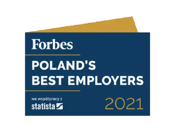 Forbes Poland's Best Employers 2021 award logo featuring Pepco as a recognized employer, in partnership with Statista.