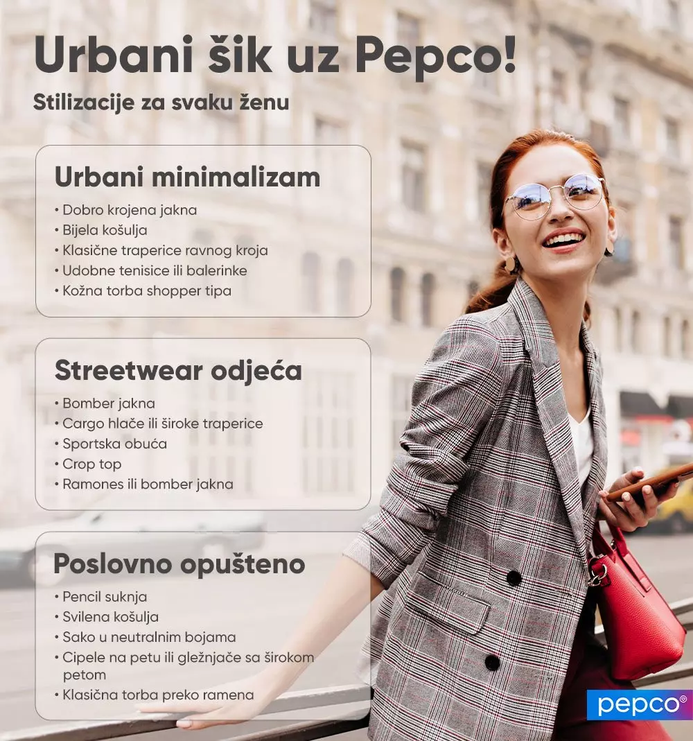 Žena s crvenom kosom u karirastom sakou i naočalama za sunce, s crvenom torbom, drži telefon.
