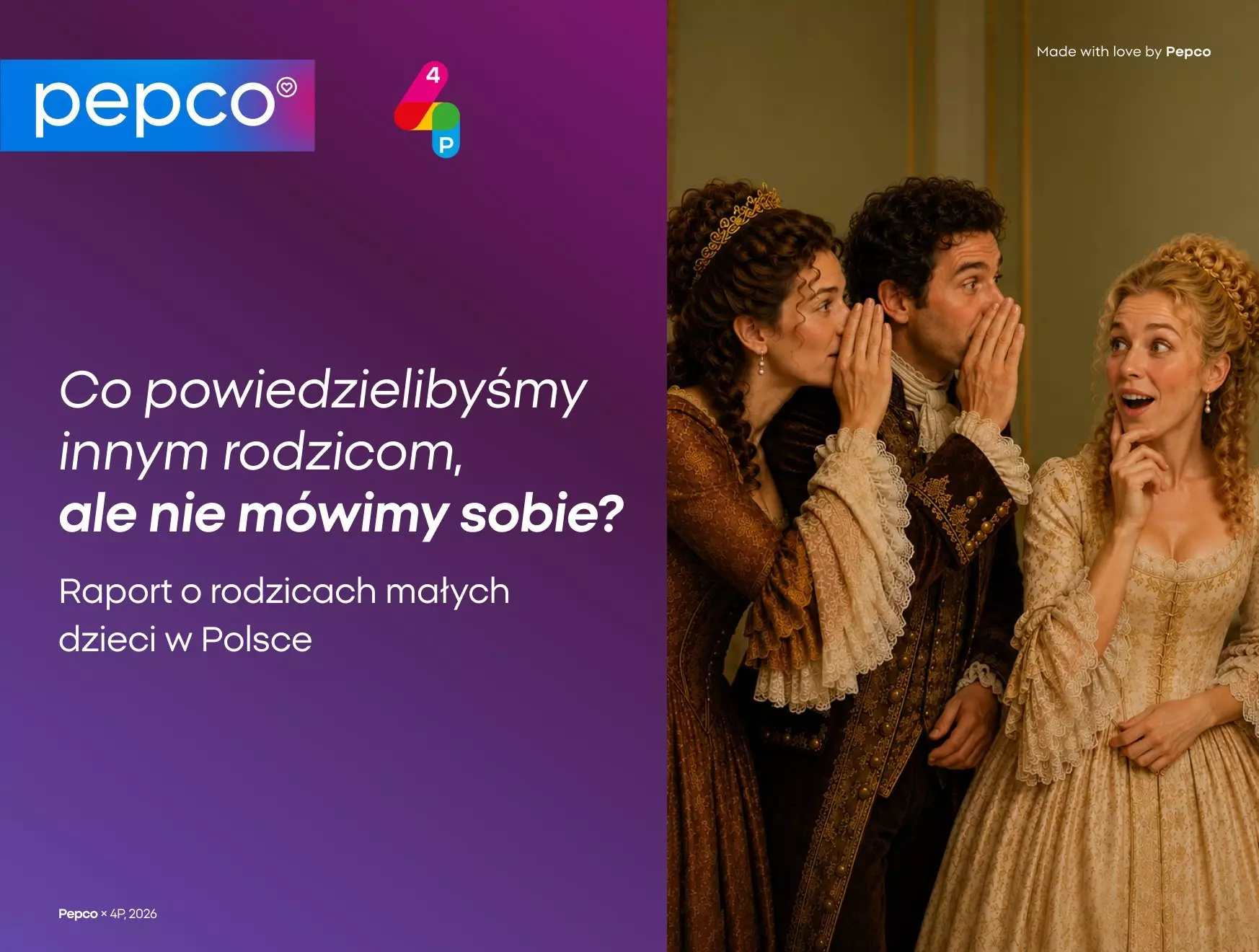 Pepco promotional image showing three people in period costume whispering and sharing secrets.