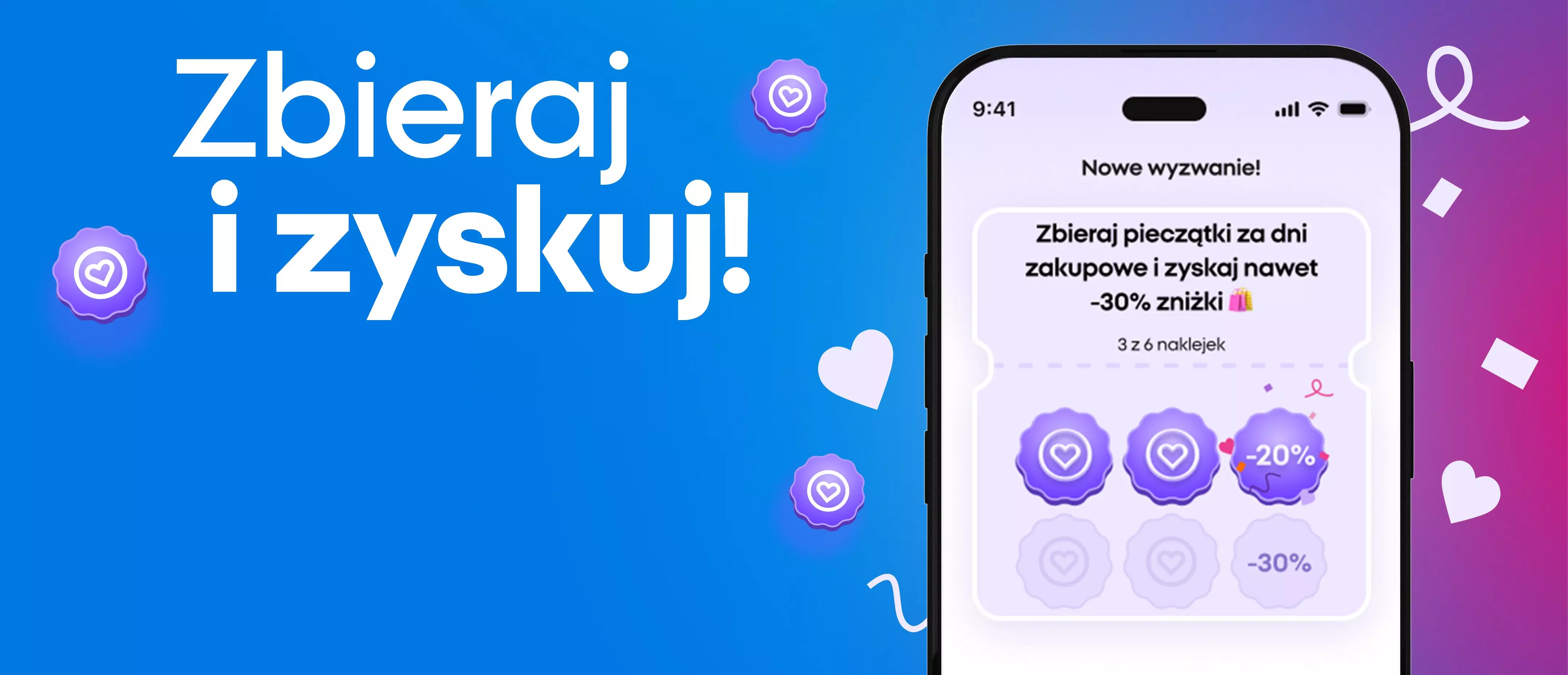 Smartfon Pepco pokazujący aplikację lojalnościową z nagrodami i zniżkami do 30%.