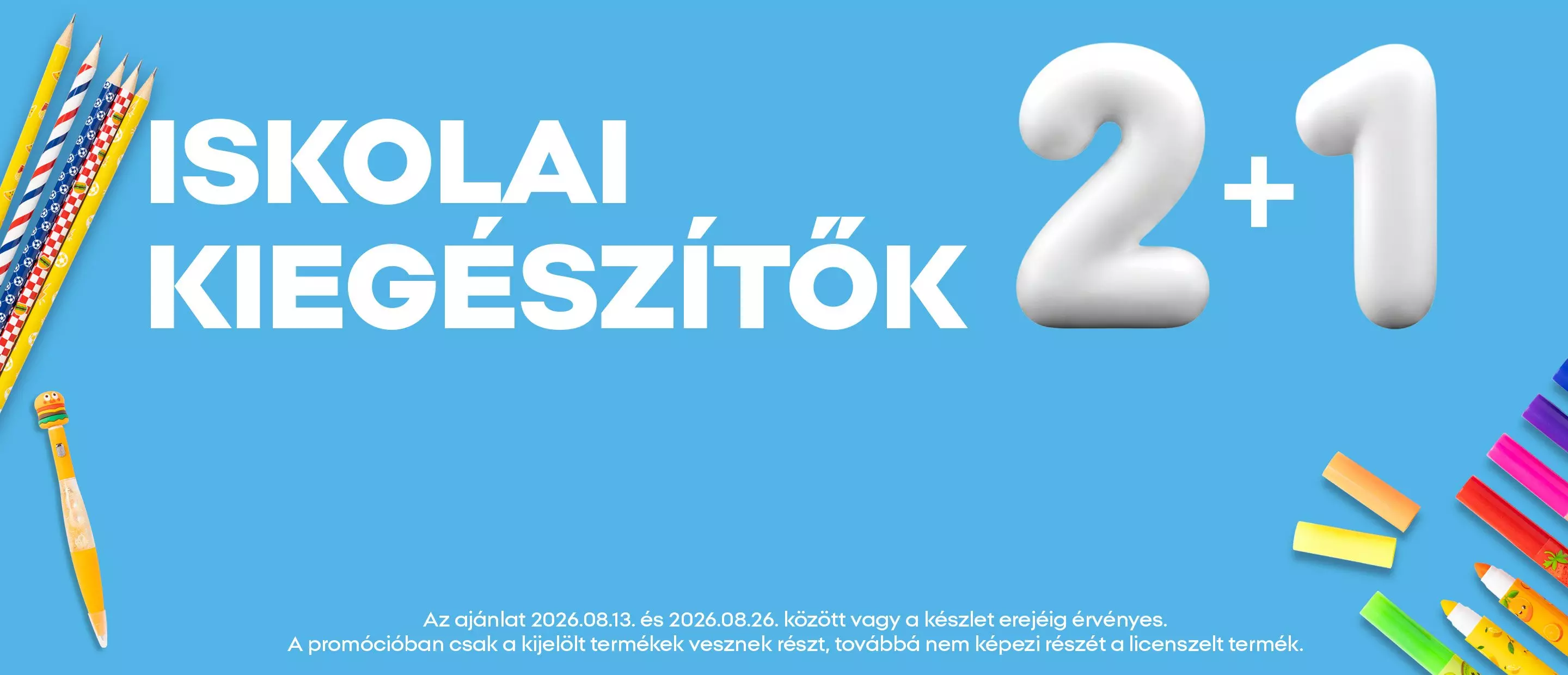 Pepco iskolai kiegészítők 2+1 promóció színes ceruzákkal és krétákkal.
