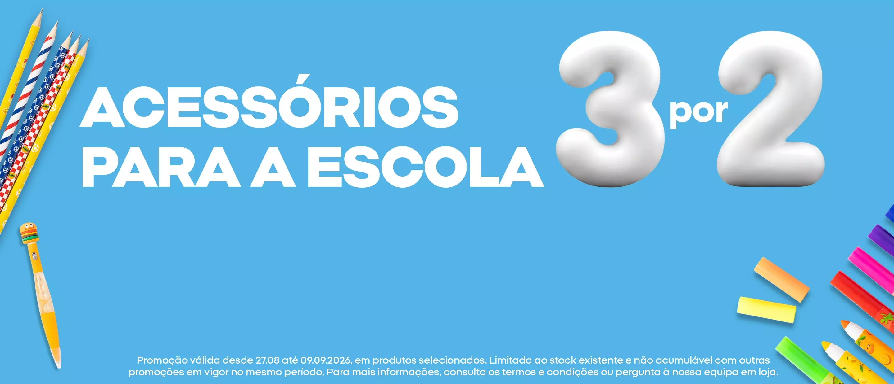 Pepco promoção de acessórios para a escola com lápis coloridos, oferta 3 por 2.