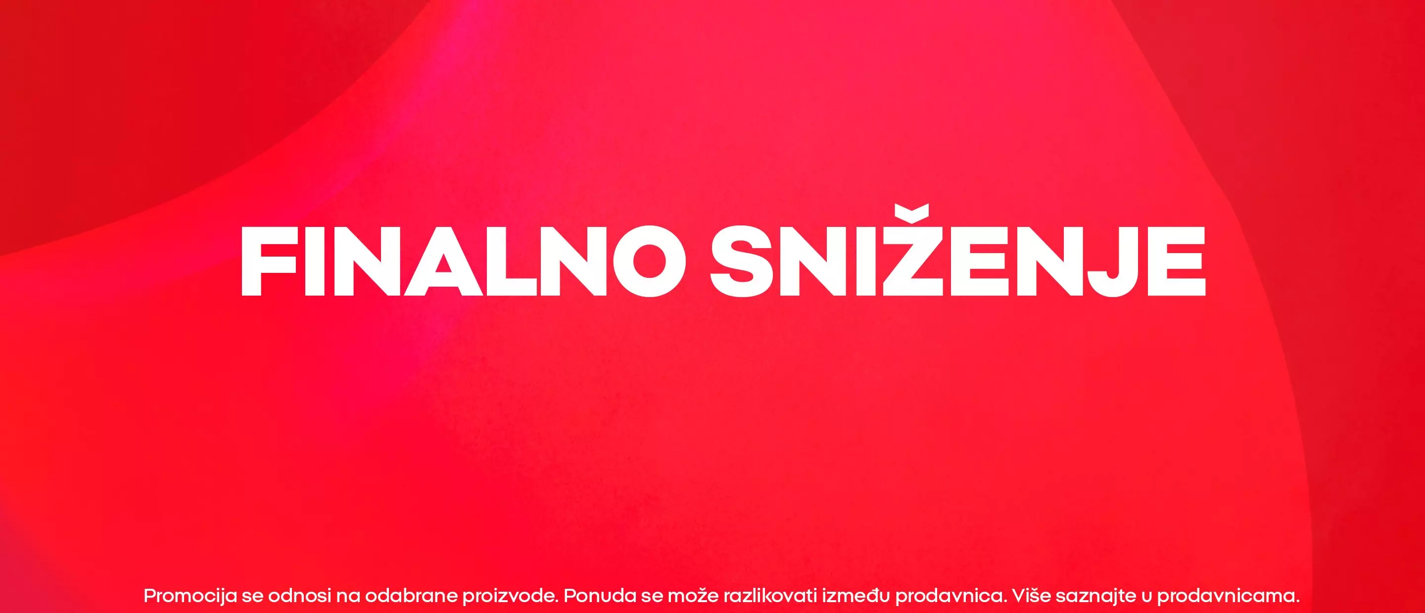 Pepco finalno sniženje promotivni baner sa bijelim tekstom na crvenoj pozadini.