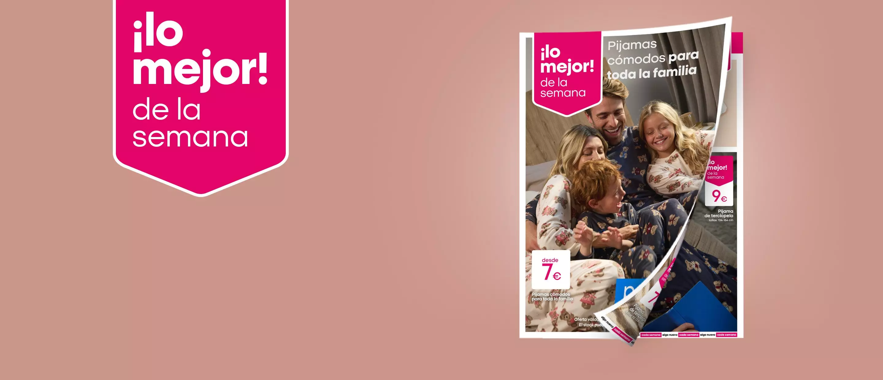 Catálogo Pepco mostrando familia en pijamas cómodos con texto ¡lo mejor! de la semana.