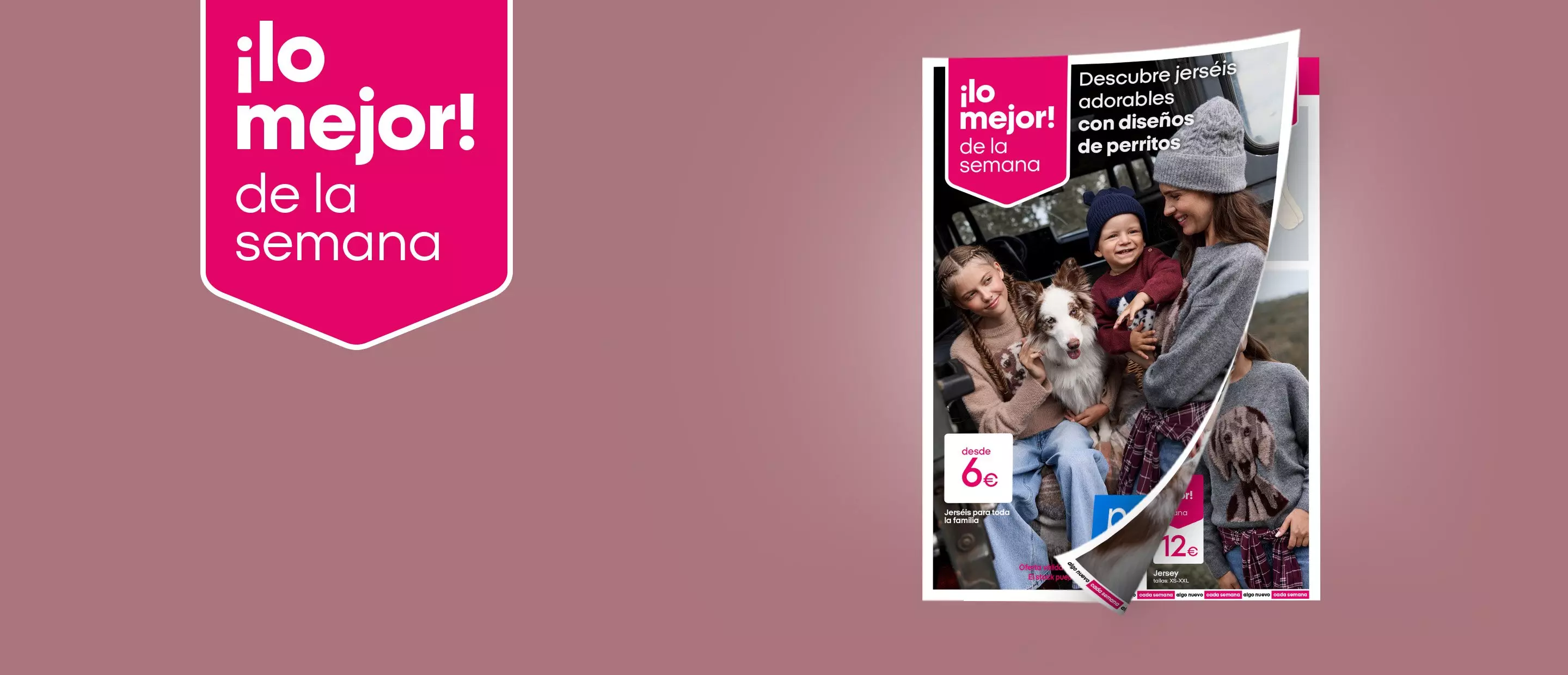 Familia con perro vistiendo jerséis con diseños de perritos de Pepco desde 6€.
