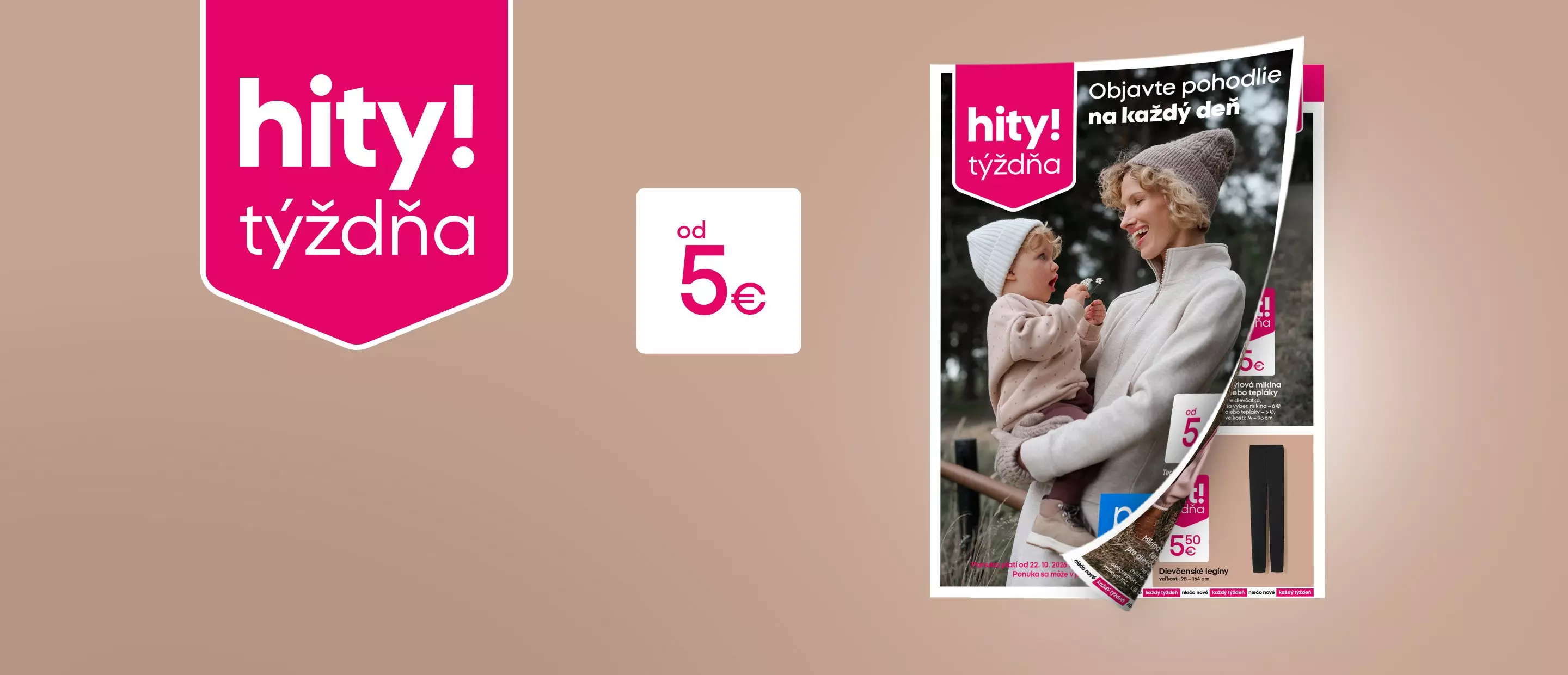 Pepco týždenný leták s ponukami od 5 eur, matka s dieťaťom v zimnom oblečení na obálke.